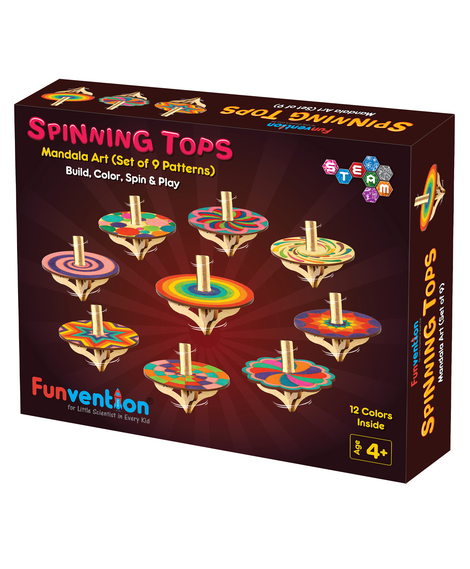 Funvention DIY Spinning TopsMandala Art Build ColorPlay Art & Craft Toy For Kids Pack of 9- Multicolor-picture-31