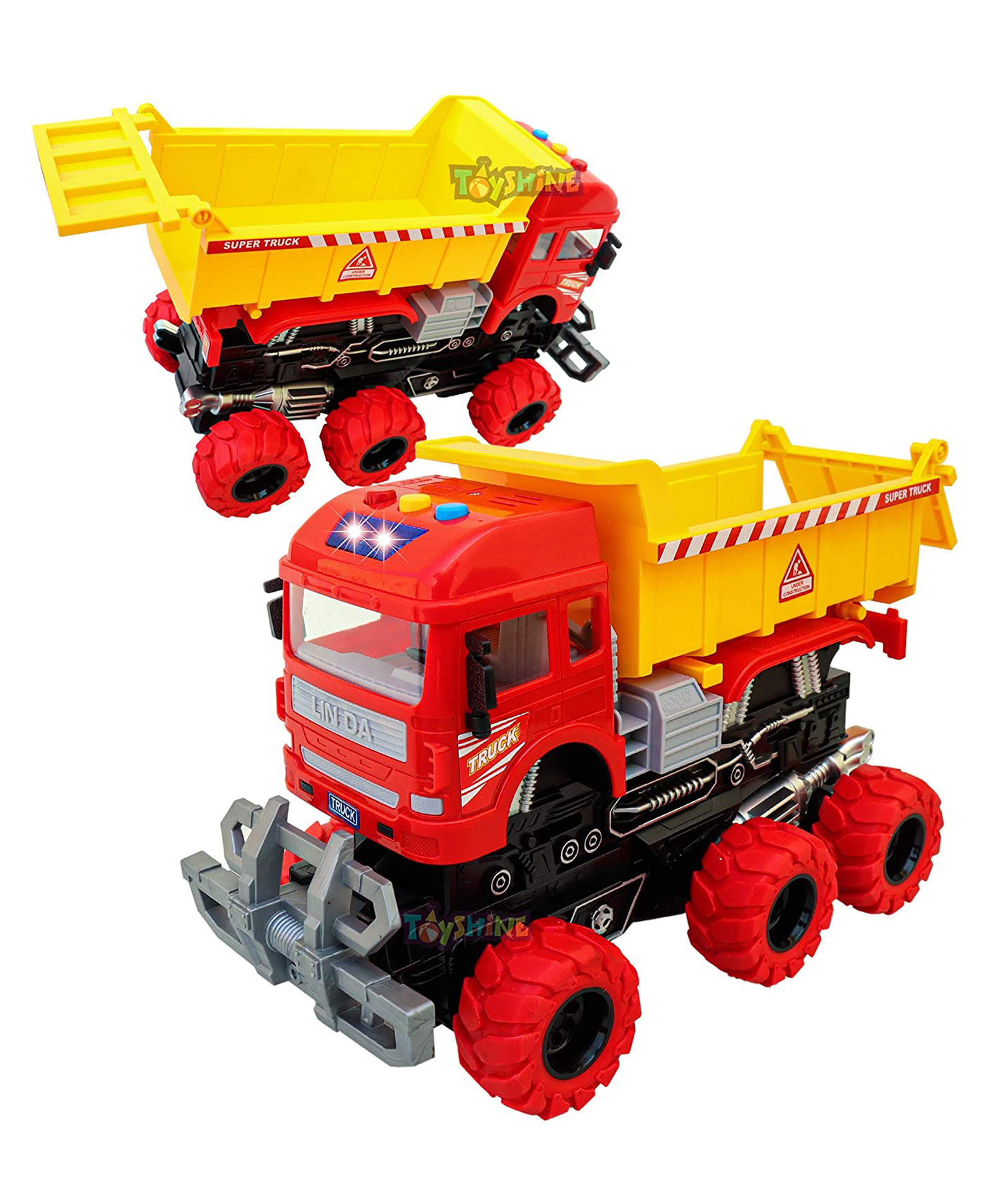 Toyshine 12 inches Oversized Collision Deformation 6 Wheels Friction Dumper Truck Construction Vehicle Toy for Kids - Red-image-2