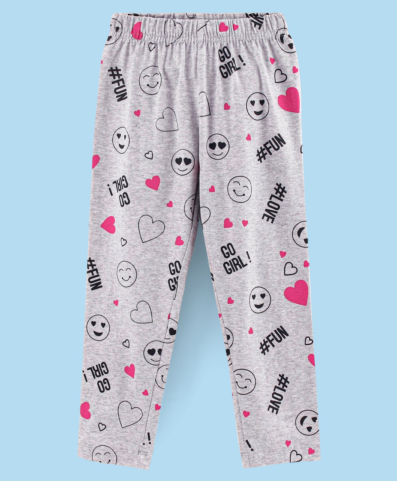 Doreme Single Jersey Capri Length Emoji Print Leggings - Heather Grey-image-12