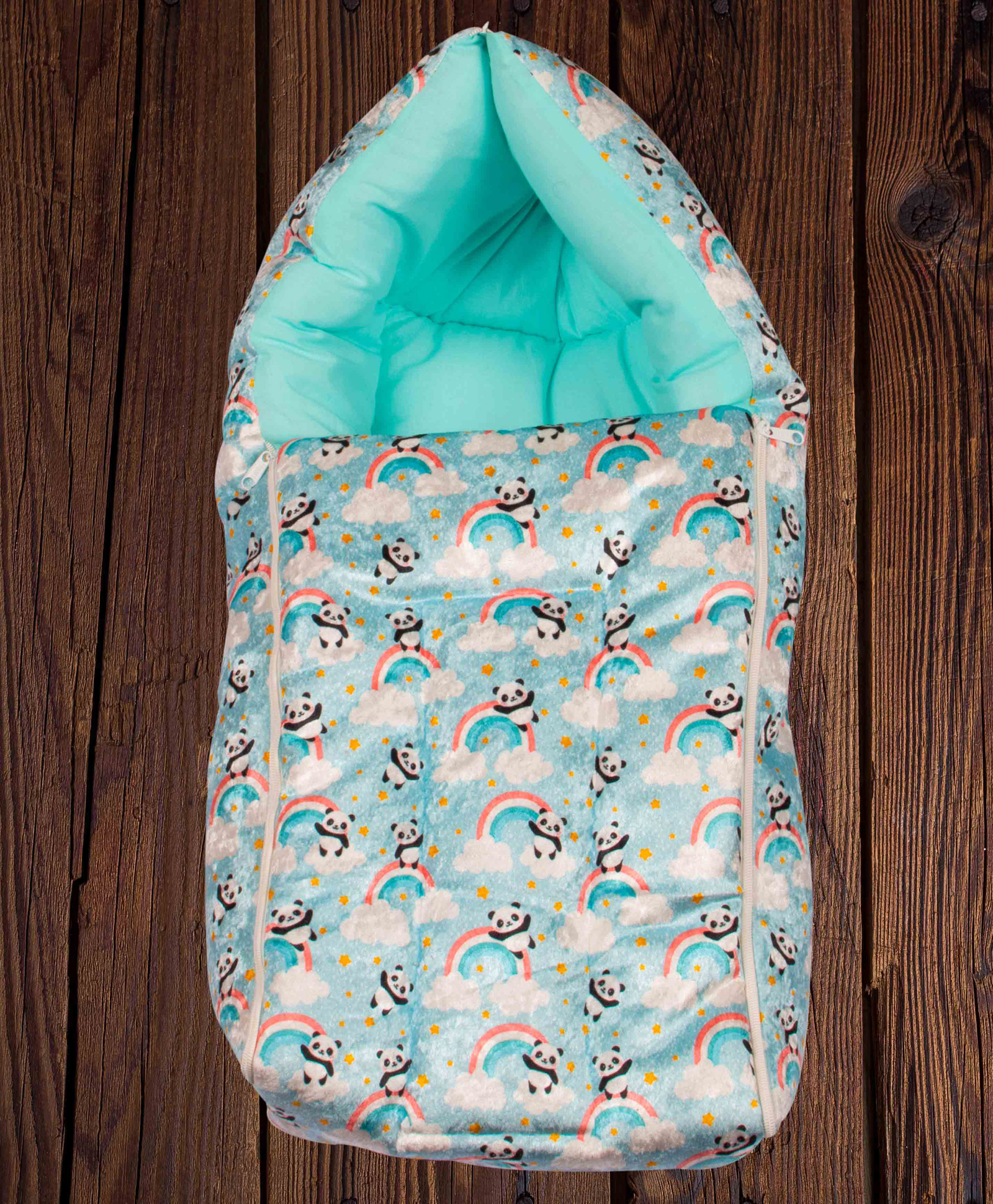 Mittenbooty Infant Sleeping bag Velvet Panda - Blue-picture-11