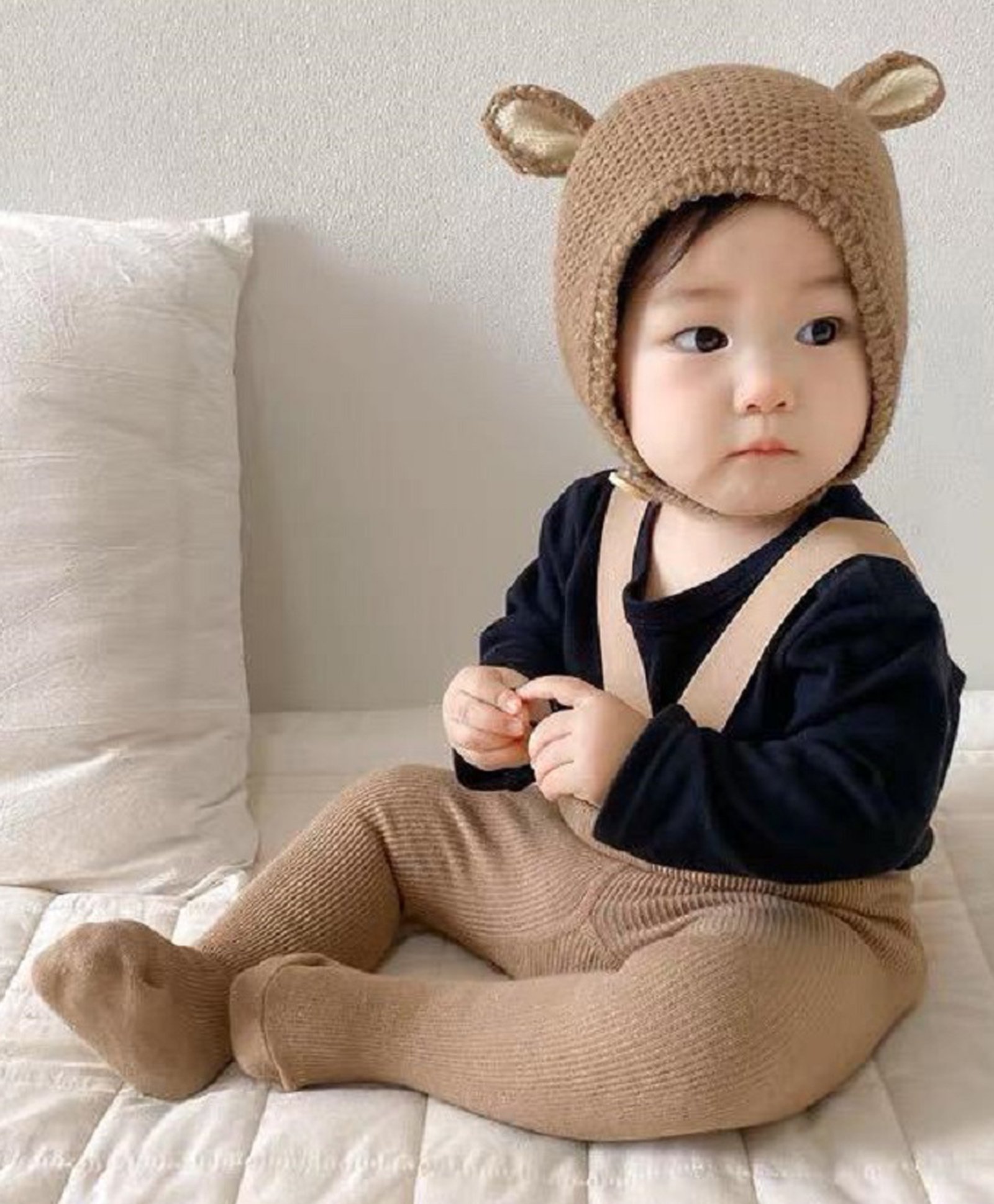 Ziory Deer Detail Knitted Woollen Cap - Brown-image-32