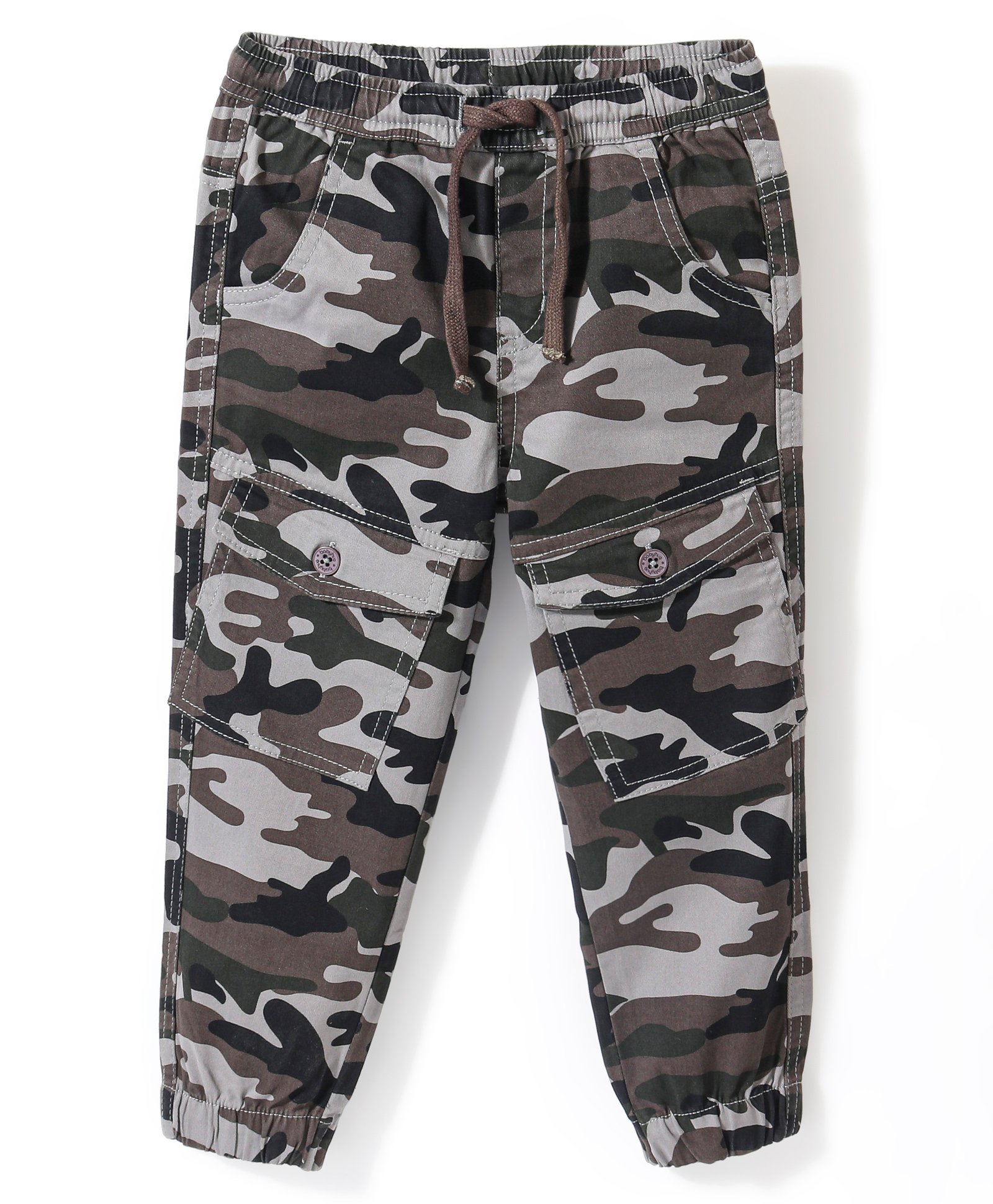 Babyhug Cotton Full Length Stretchable Trouser Camo Print- Grey & Green-image-34