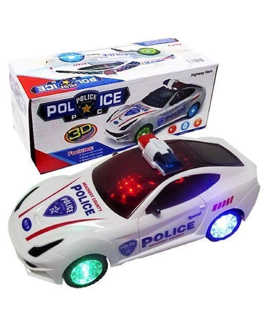 Negocio Door Opening Police Car Toy Bump and Go Cop Car with Fun Flashing Lights in The Wheels and Realistic Sounds with Sirens (Colour May Vary)-image-6