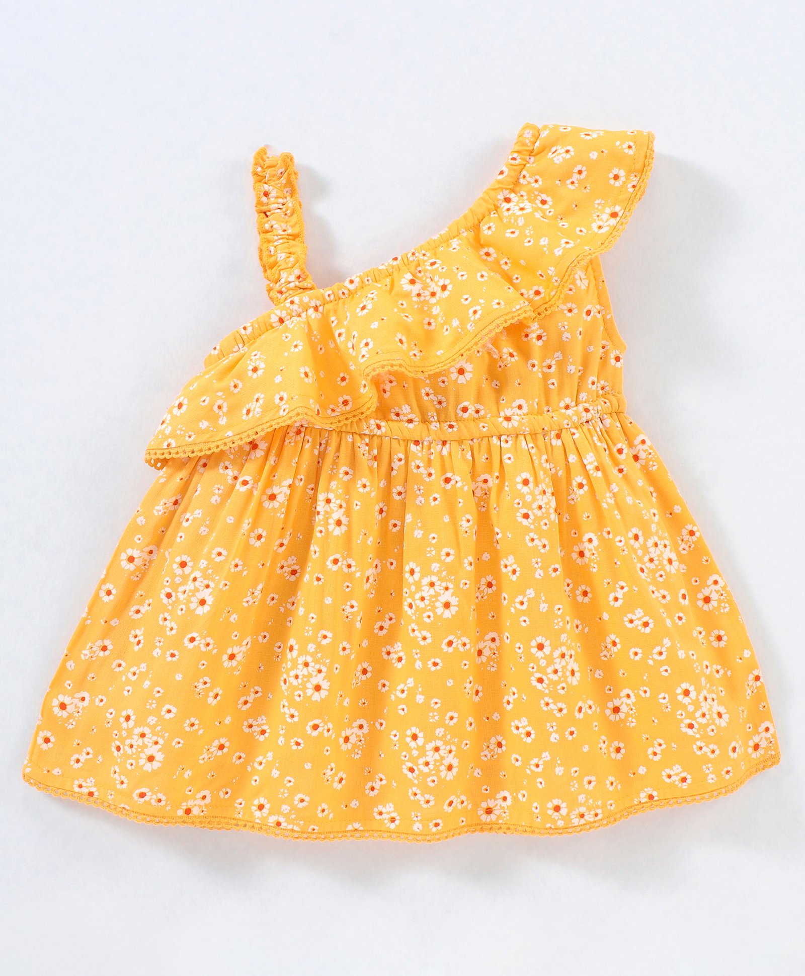 Babyhug Sleeveless Rayon Woven Floral Printed Top With Frill & Lace Detailing - Yellow-image-18