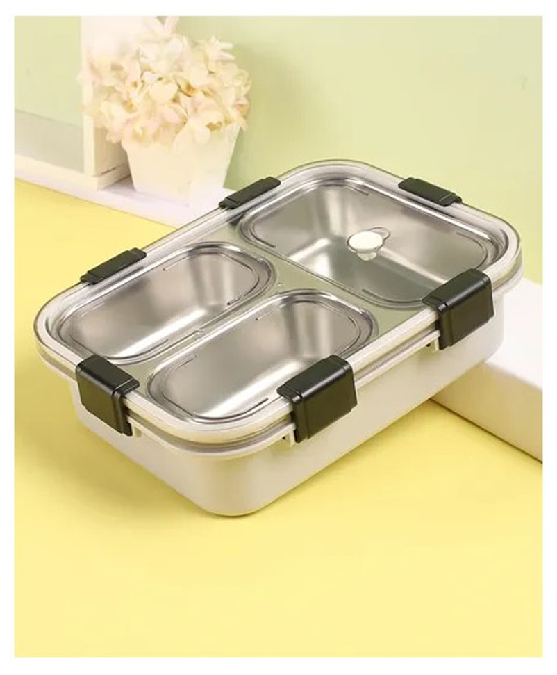 Yamama 3 Grid Insulated Stainless Steel Lunch Box - Grey-image-39