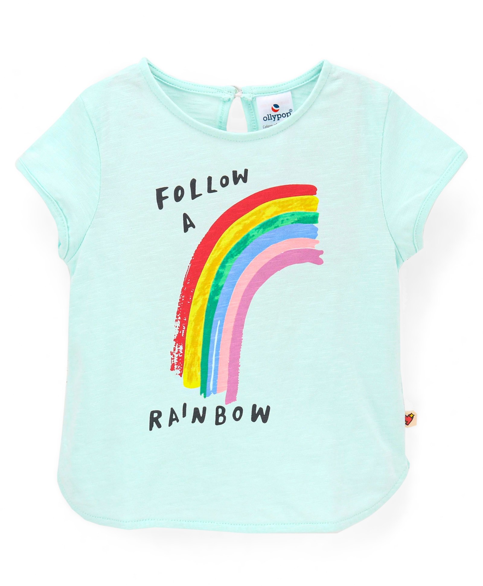 Ollypop Cotton Half Sleeves Top Rainbow Print - Light Sea Blue-image-13