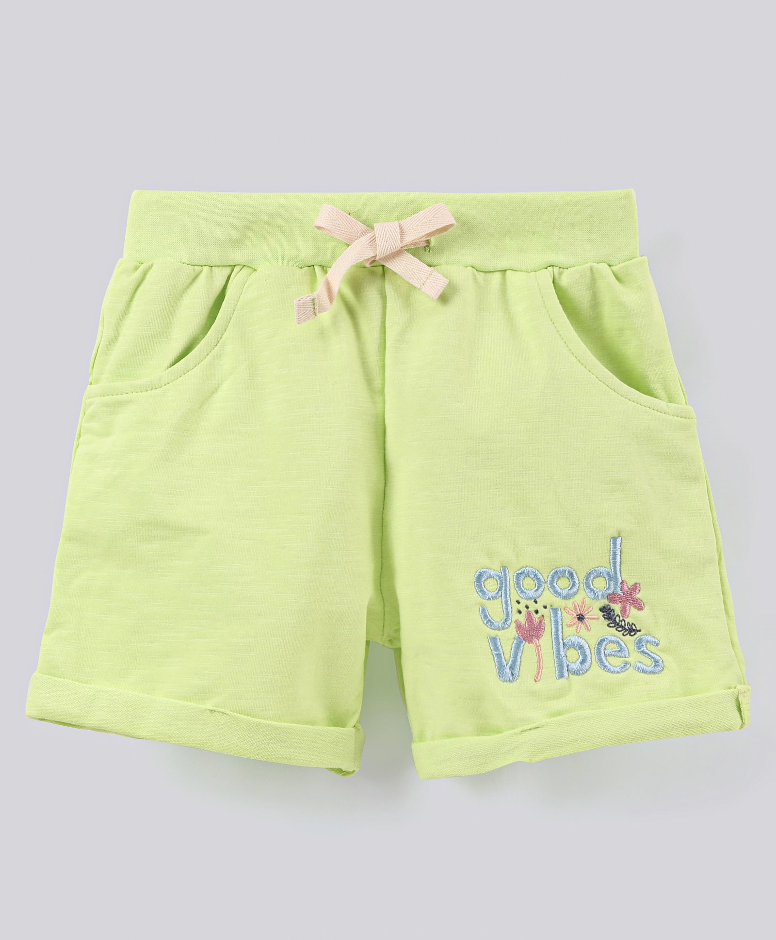 Ollypop Cotton Mid Thigh Shorts Text Print - Green-picture-11