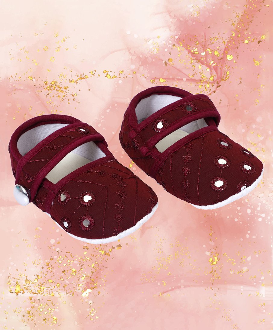 Coco Candy Mirror Work Embroidered Booties - Maroon-picture-16