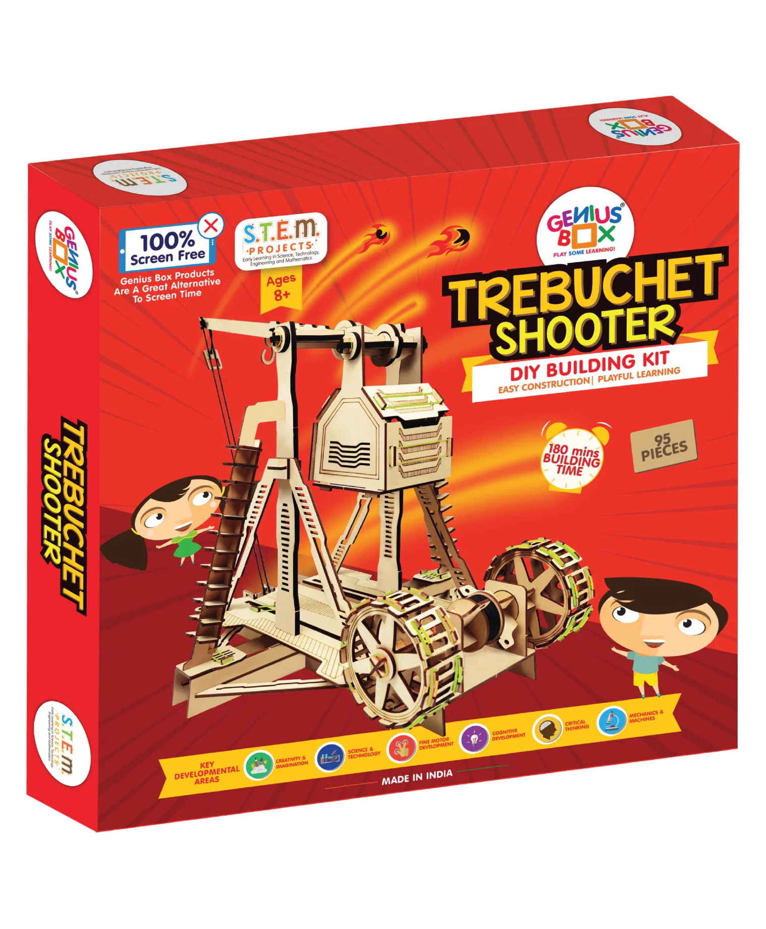 Genius Box Trebuchet Shooter DIY STEM Educational Toy and Construction Based Activity Game - 95 Pieces-picture-17
