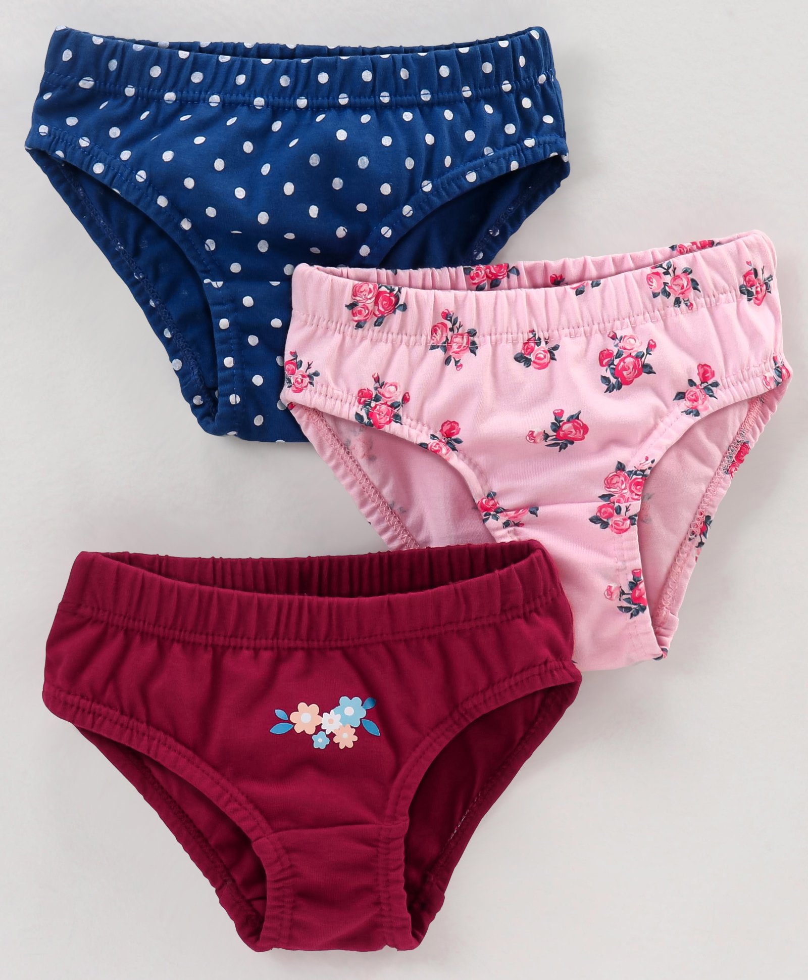 Babyhug 100% Cotton Floral Printed Panties Pack of 3 - Blue & Pink-image-48