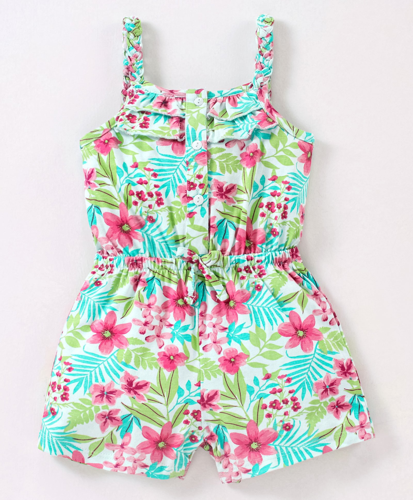 Babyhug 100% Cotton Knit Sleeveless Jumpsuit Floral Print - Mint-picture-26