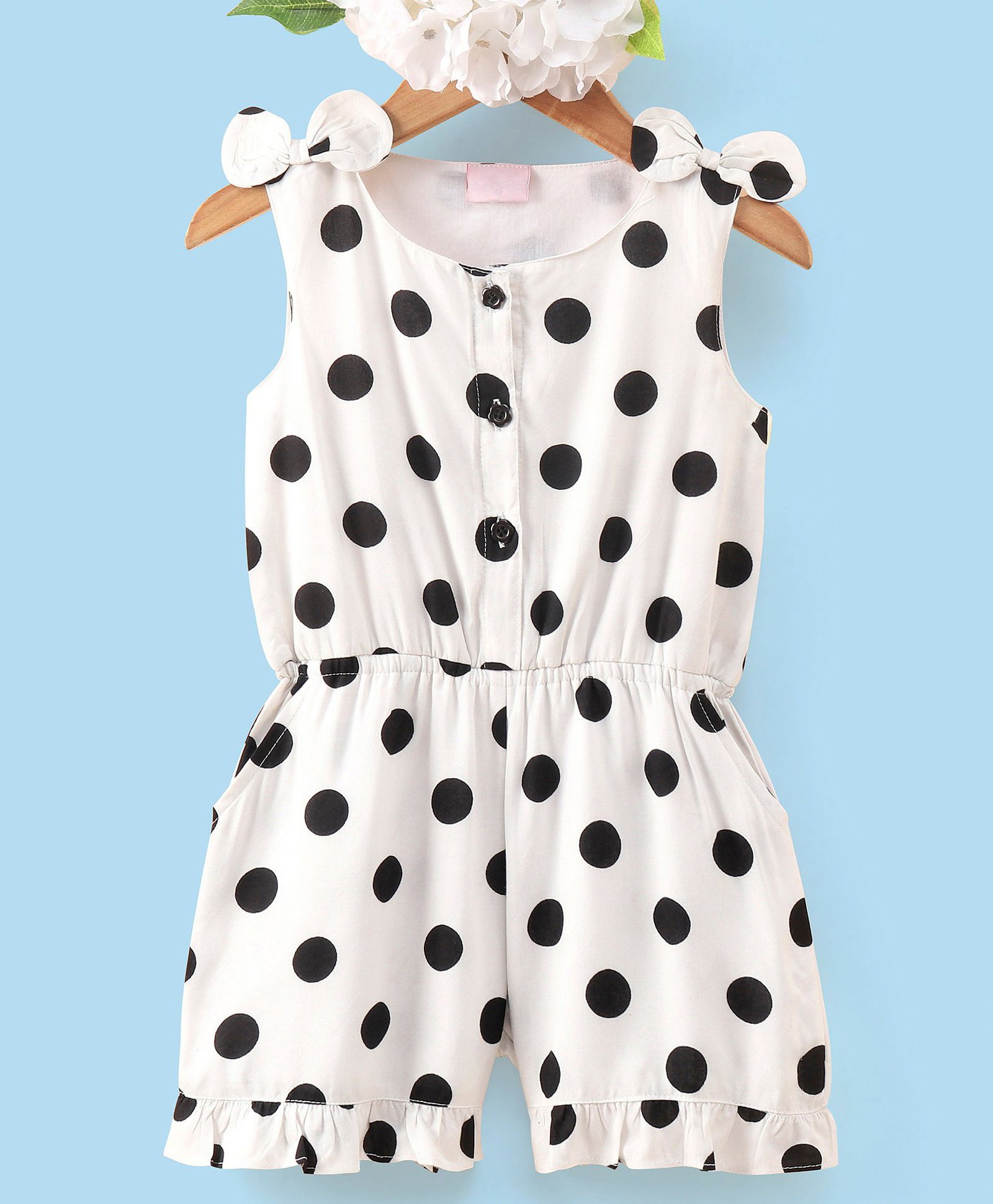mark & mia Kookie Kids Cotton Sleeveless Jumpsuit Polka Dot Print With Bow Detailing- White-picture-23