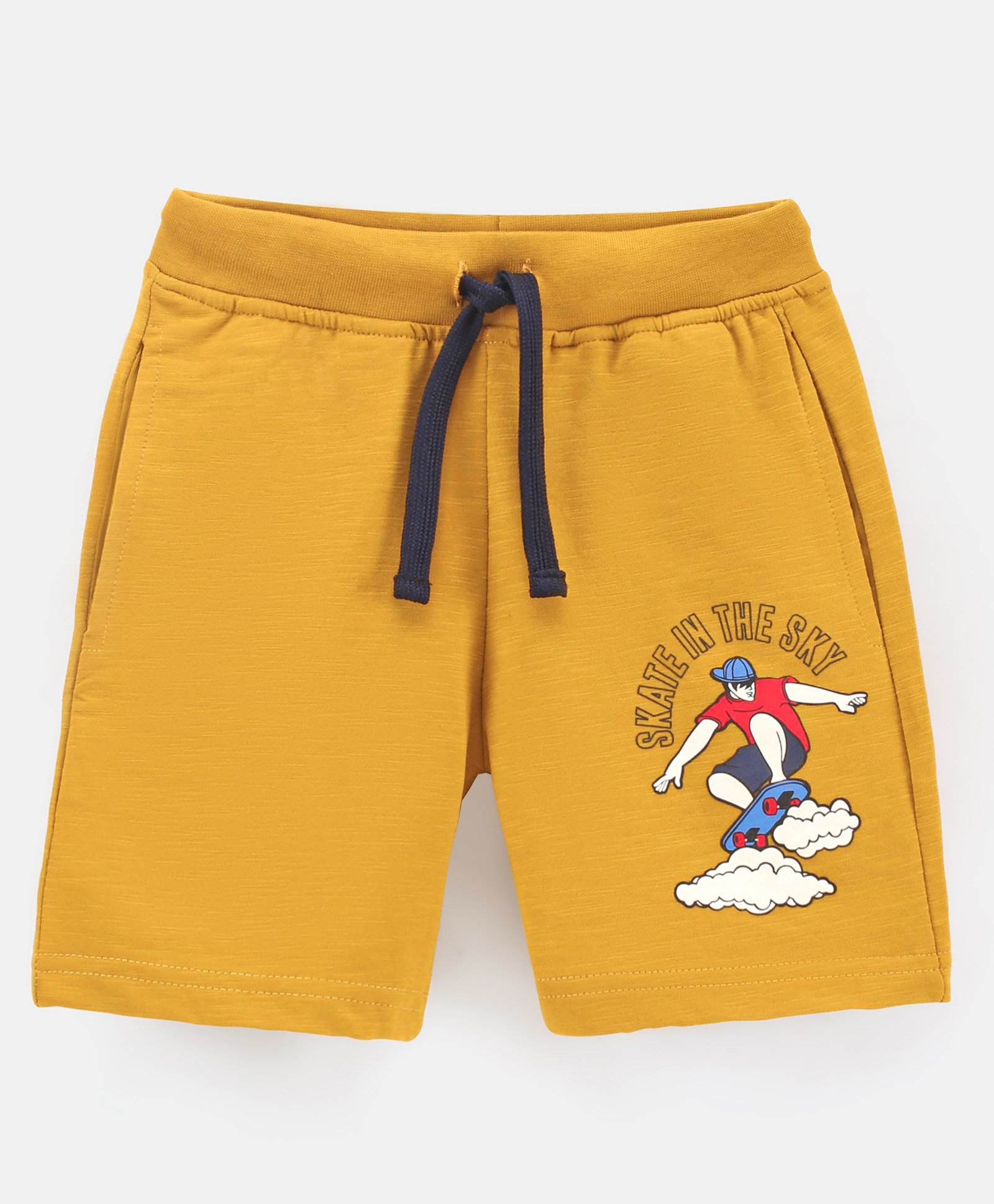 Lazy Bones Cotton Knee Length Shorts Skating Print- Yellow-picture-13