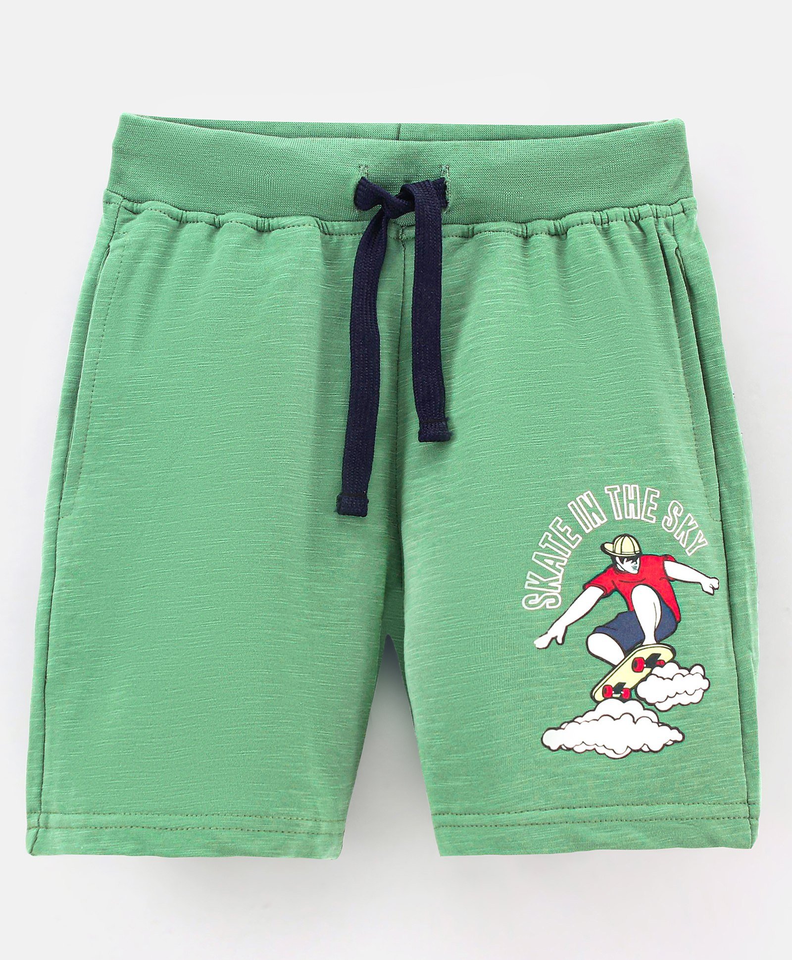 Lazy Bones Cotton Knee Length Shorts Skating Print- Green-picture-20