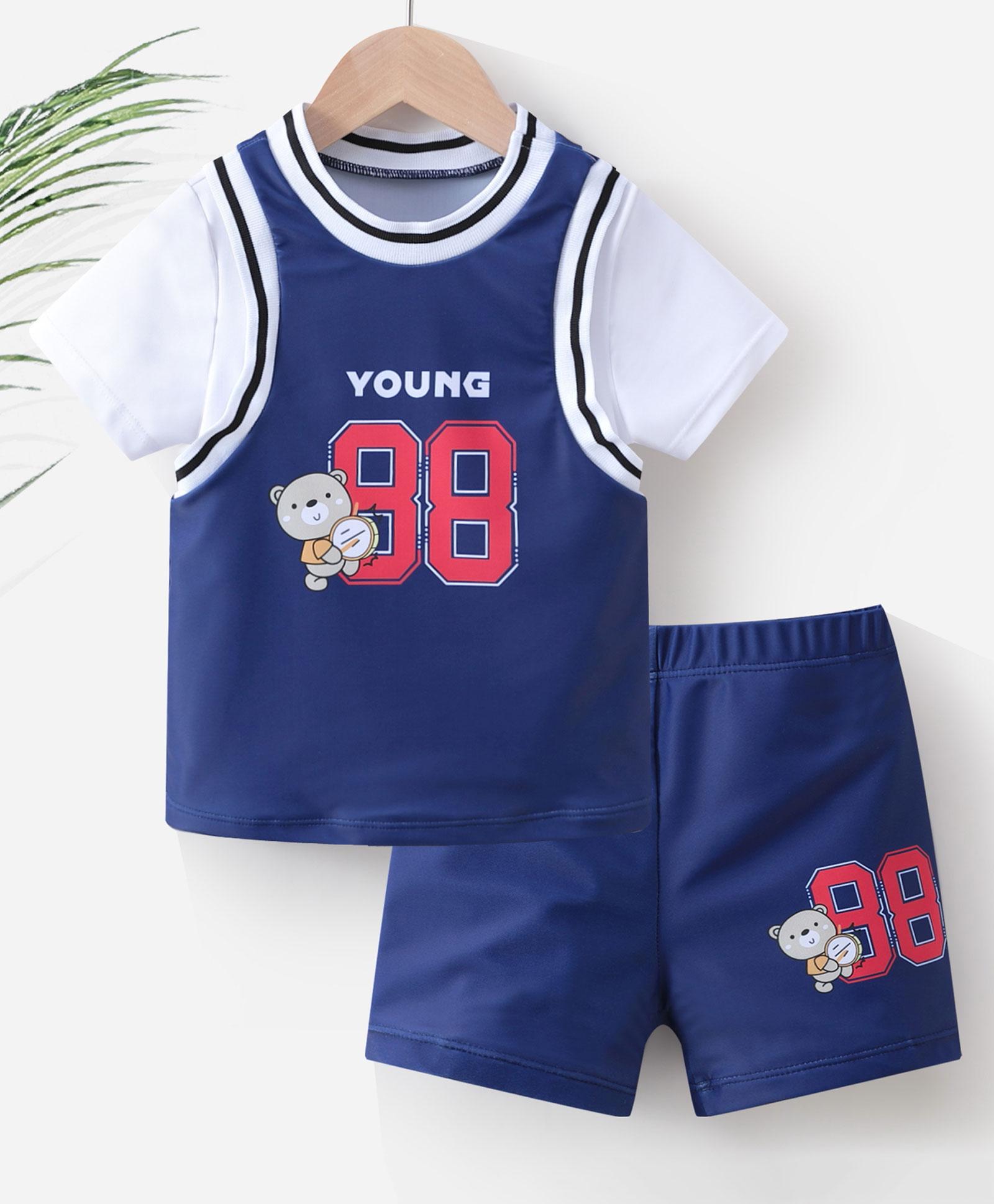 Kookie Kids Half Sleeves Two Piece Swimsuit Young 88 Print - Blue-picture-21