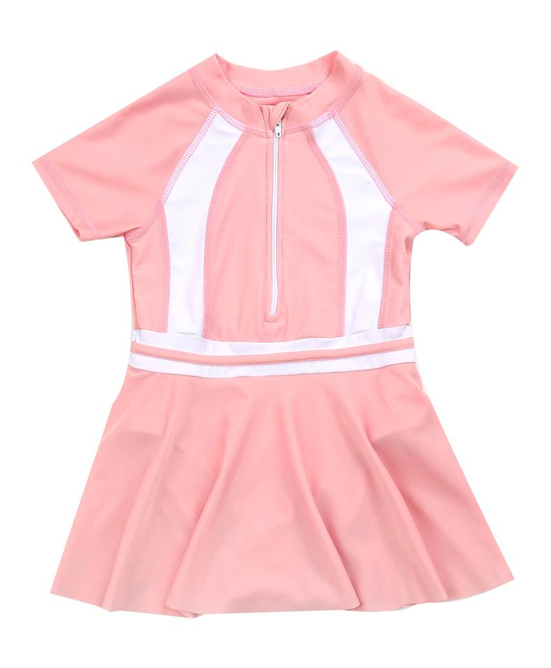 Babyhug Half Sleeves Frock Swimsuit Striped - Pink-image-10