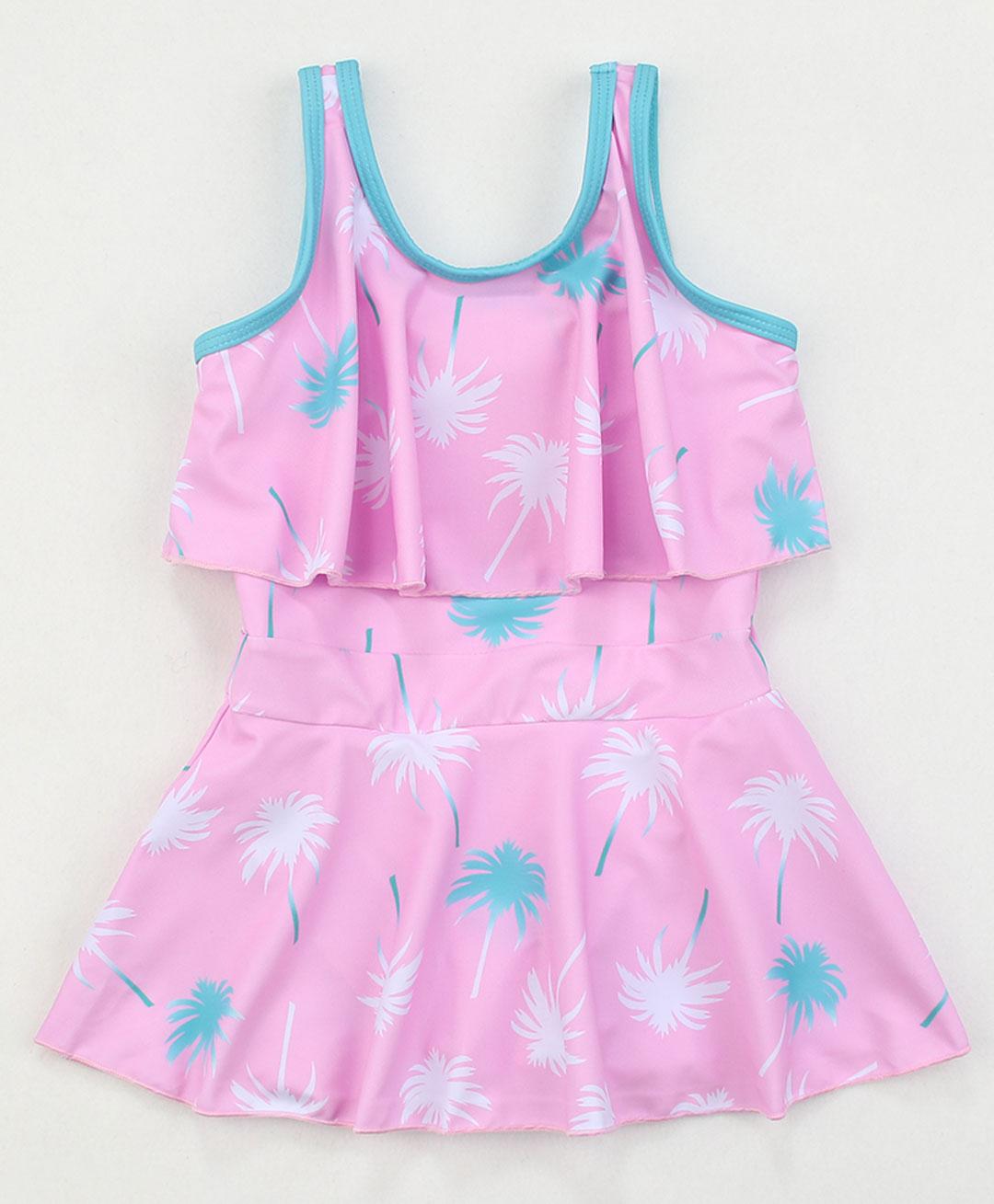 Babyhug Sleeveless Frock Swimsuit Tropical Print - Pink-image-10