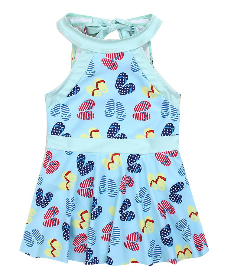 Babyoye Sleeveless Frock Swimsuit Slipper Print - Blue-image-36
