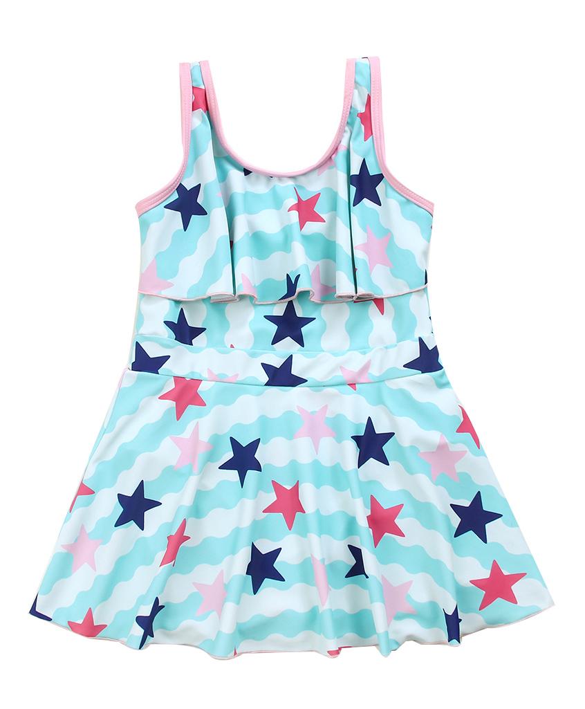 Babyhug Sleeveless Frock Swimsuit Star Print - Blue-image-34