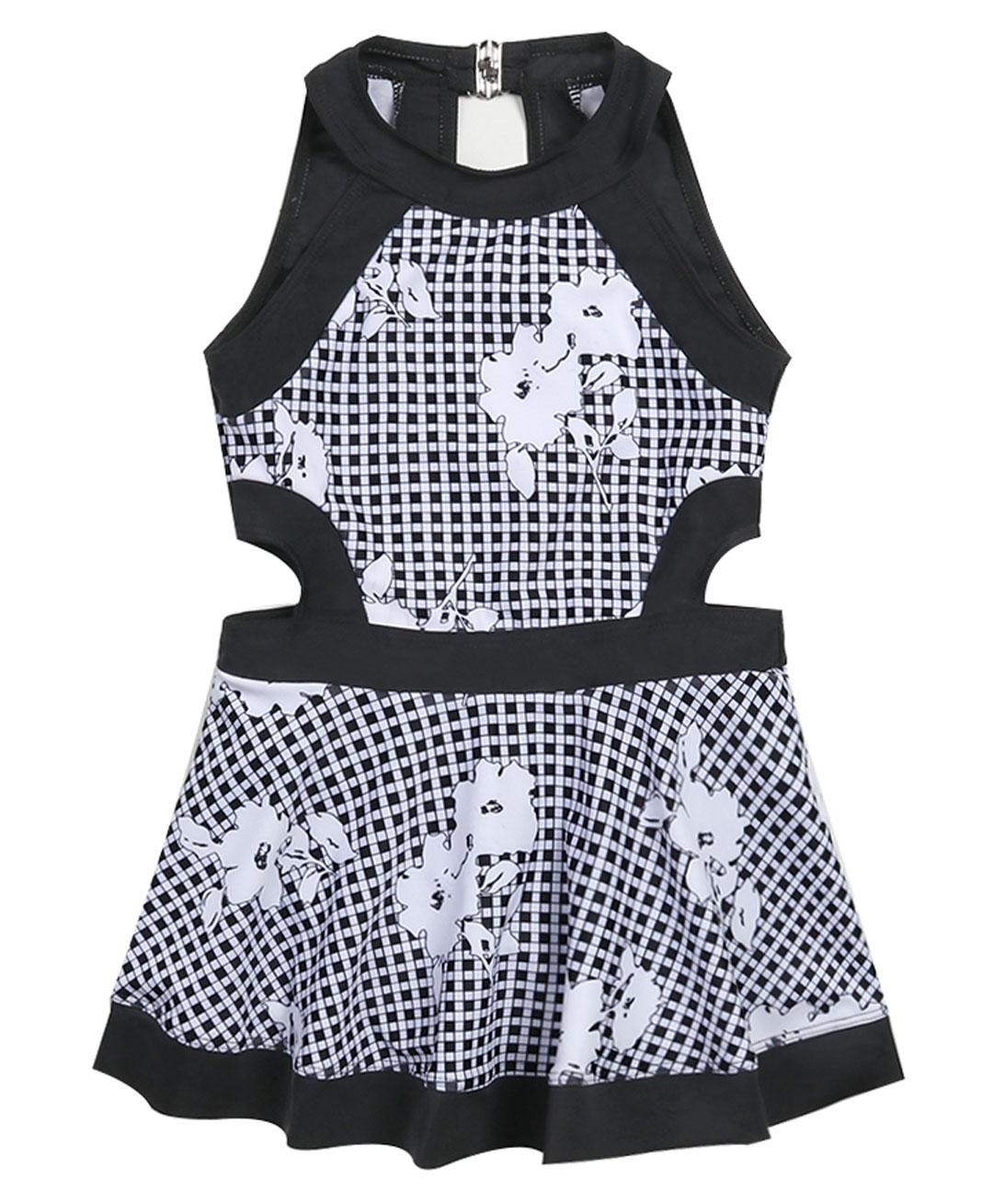 Kookie Kids Sleeveless Frock Swimsuit Floral Print- Black & White-image-20
