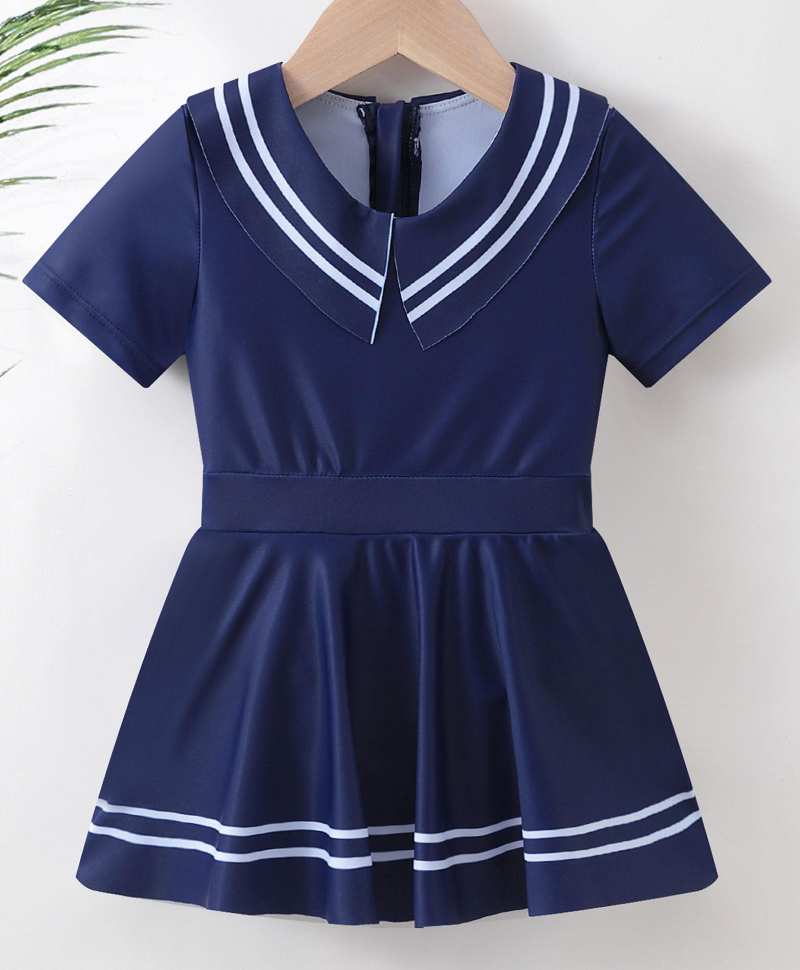 Kookie Kids Half Sleeves Frock Swimsuit Solid Colour - Navy Blue-image-17