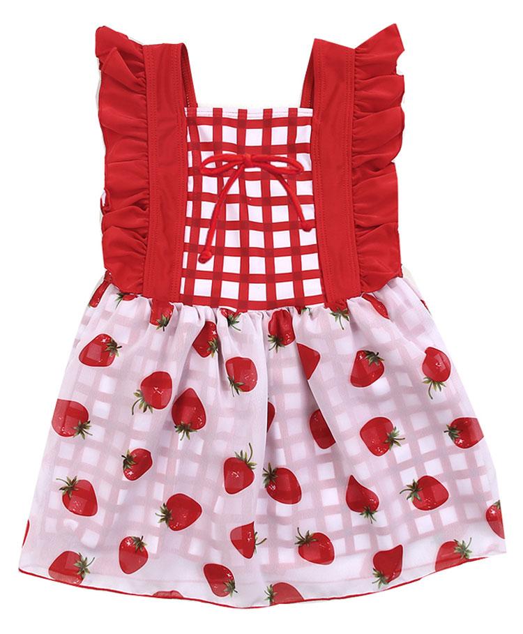Kookie Kids Sleeveless Frock Swimsuit Strawberry Print - Red-image-35