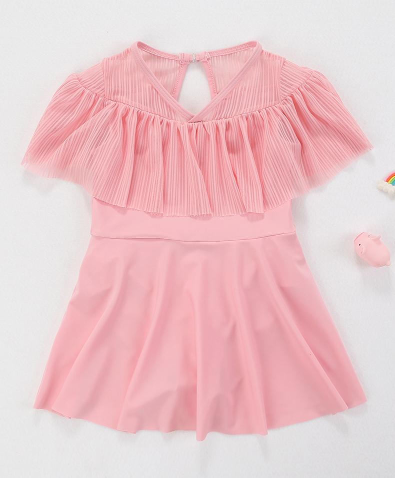 Kookie Kids Cape Sleeves Solid Color Frock Swimsuit - Pink-image-16