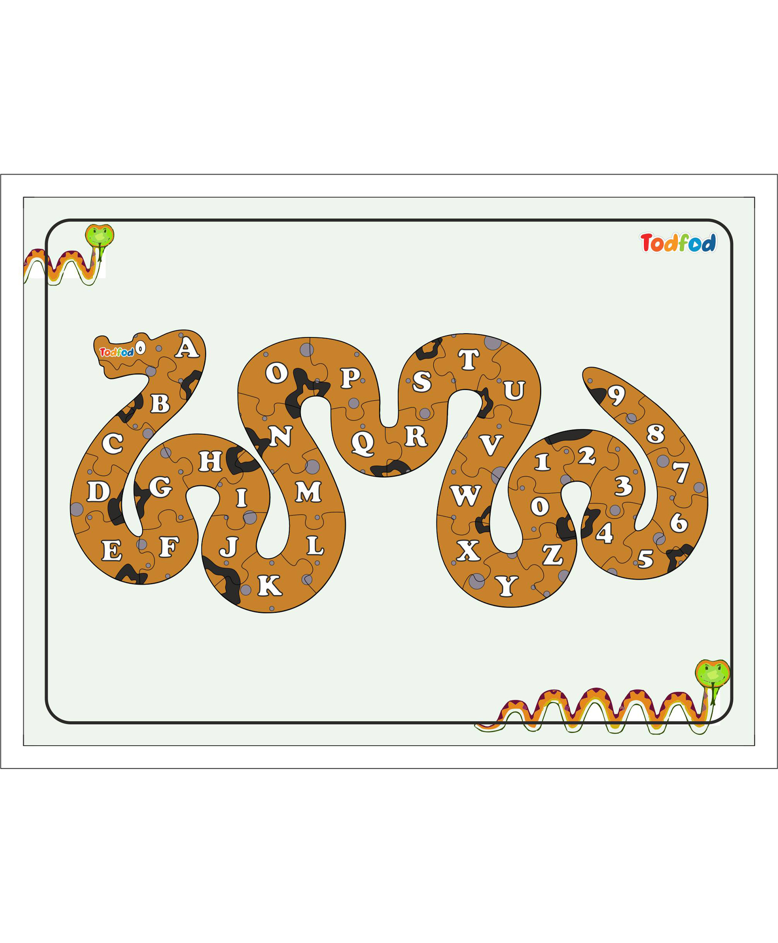 TodFod Snake Shaped Wooden Jigsaw Puzzle English Alphabets Brown - 36 Pieces-picture-10
