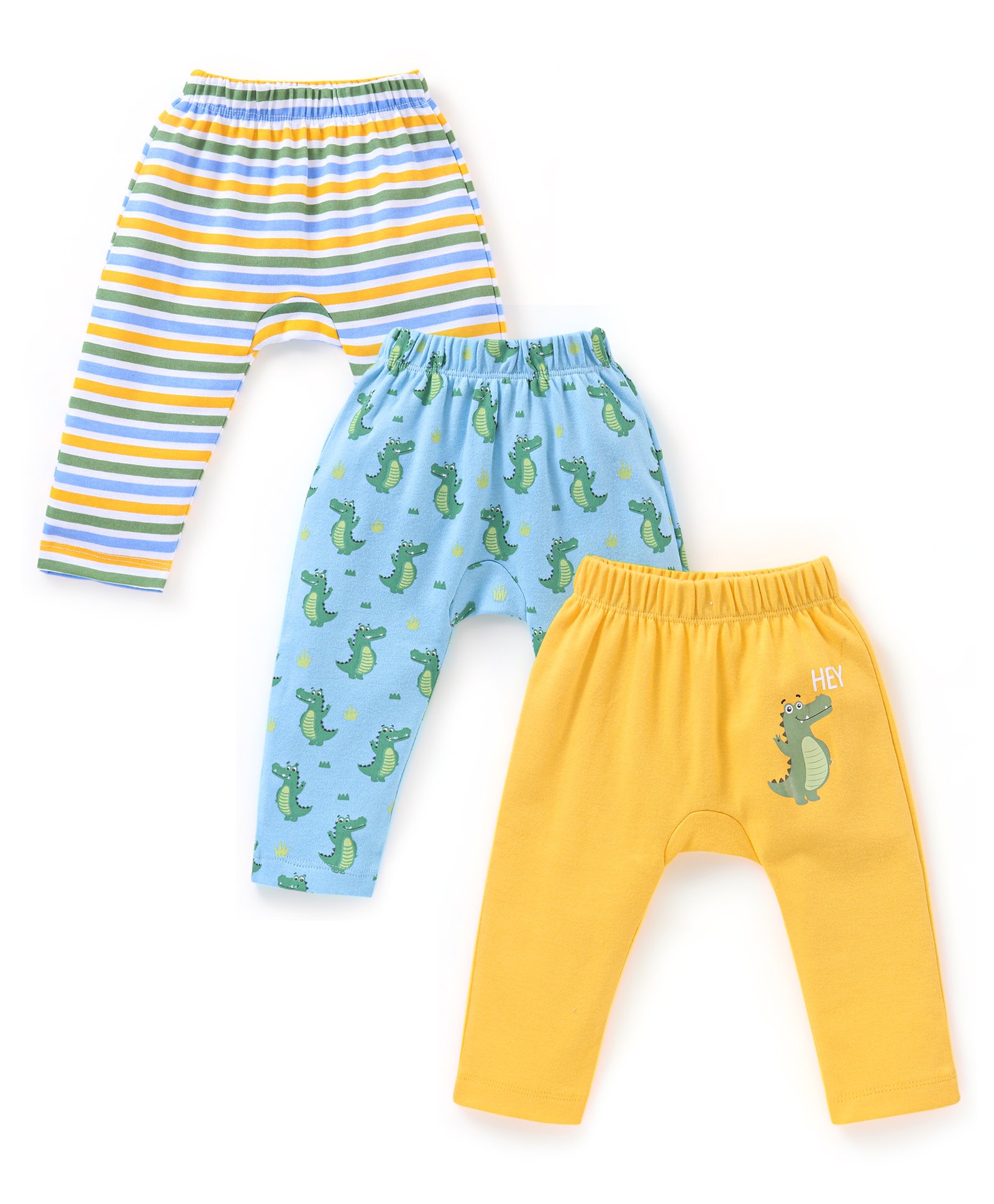 Babyhug Cotton Full Length Diaper Pants Croc Print Pack of 3 - Yellow & Blue-picture-12