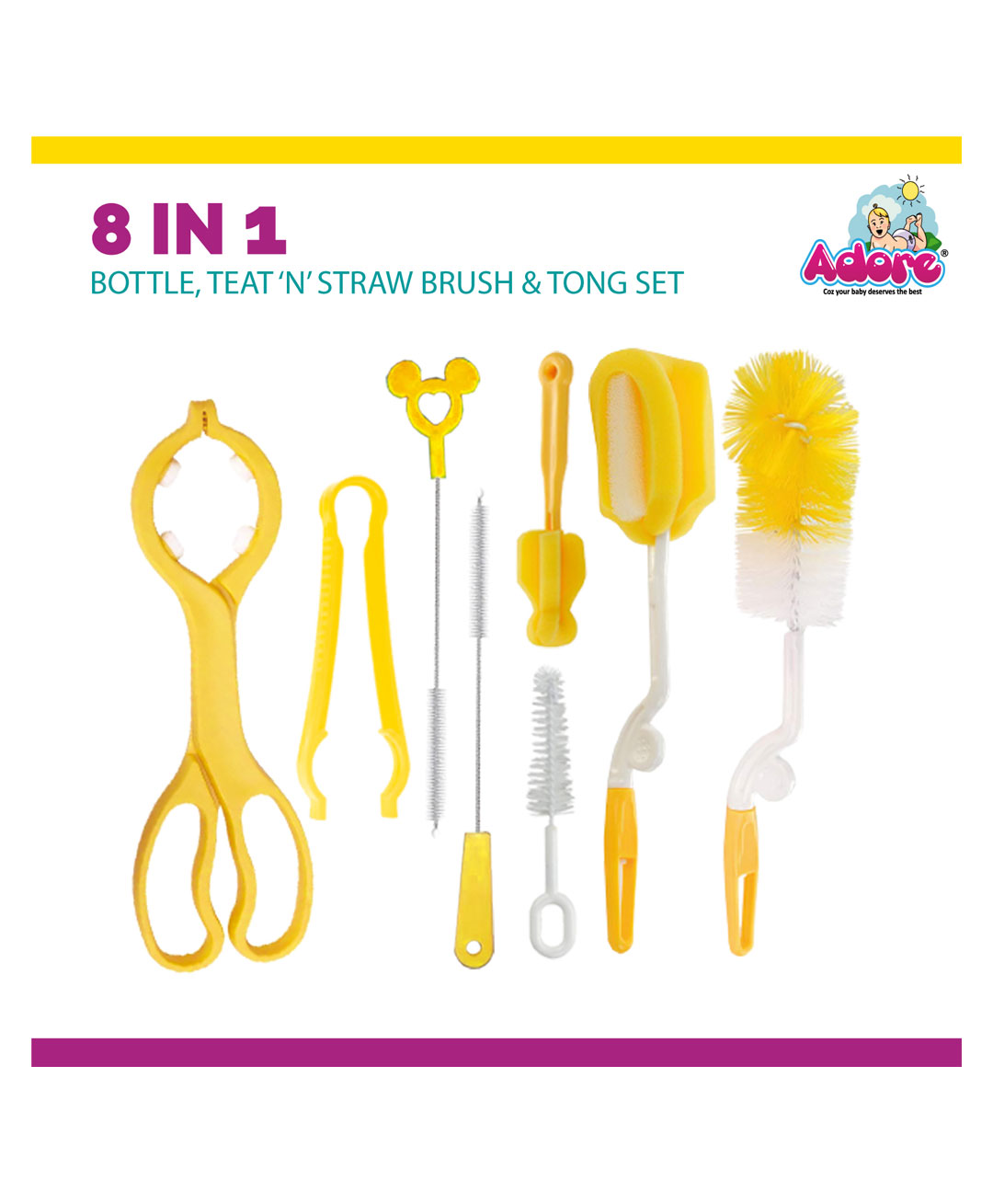 Adore Baby Bottle Cleaning Brush Kit Pack of 8 - ( Colour May Vary )-image-49