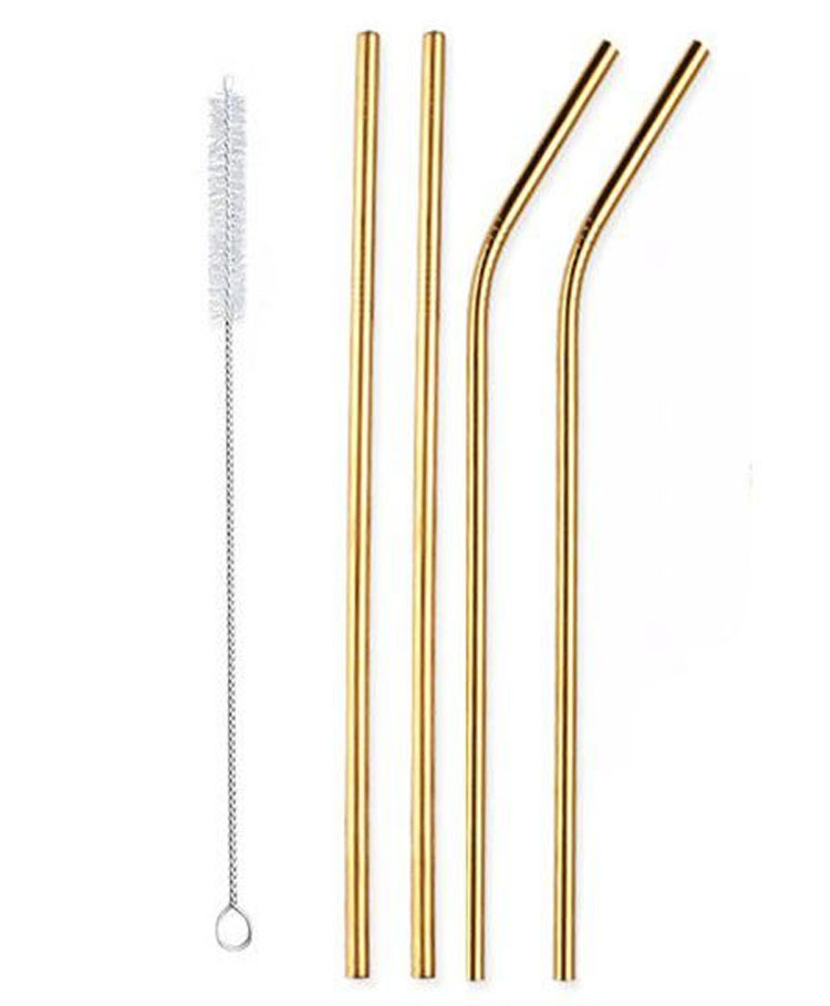Adore Golden Stainless Steel Straw with Cleaning Brush Pack of 5 - Golden-image-28