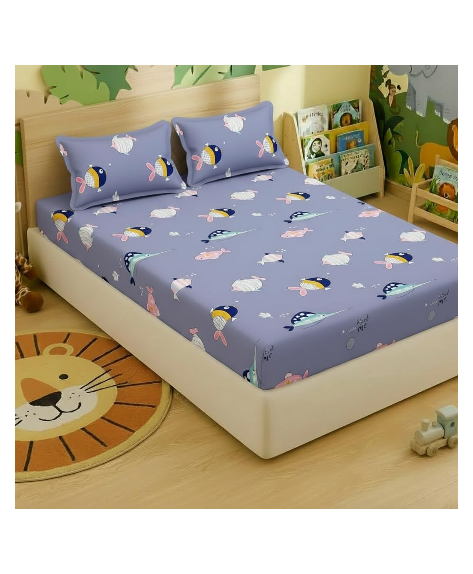 Filymore Double Bedsheet with Cute Fish Design and 2 Pillow Covers - Purple-image-17