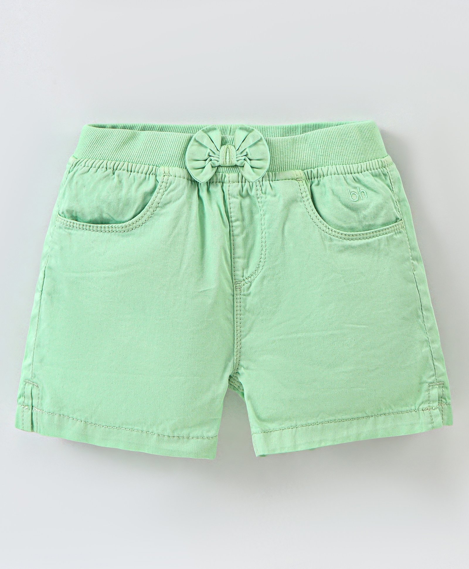 Babyhug 100% Cotton Mid Thigh Length Solid Shorts with Bow Applique - Light Green-picture-13