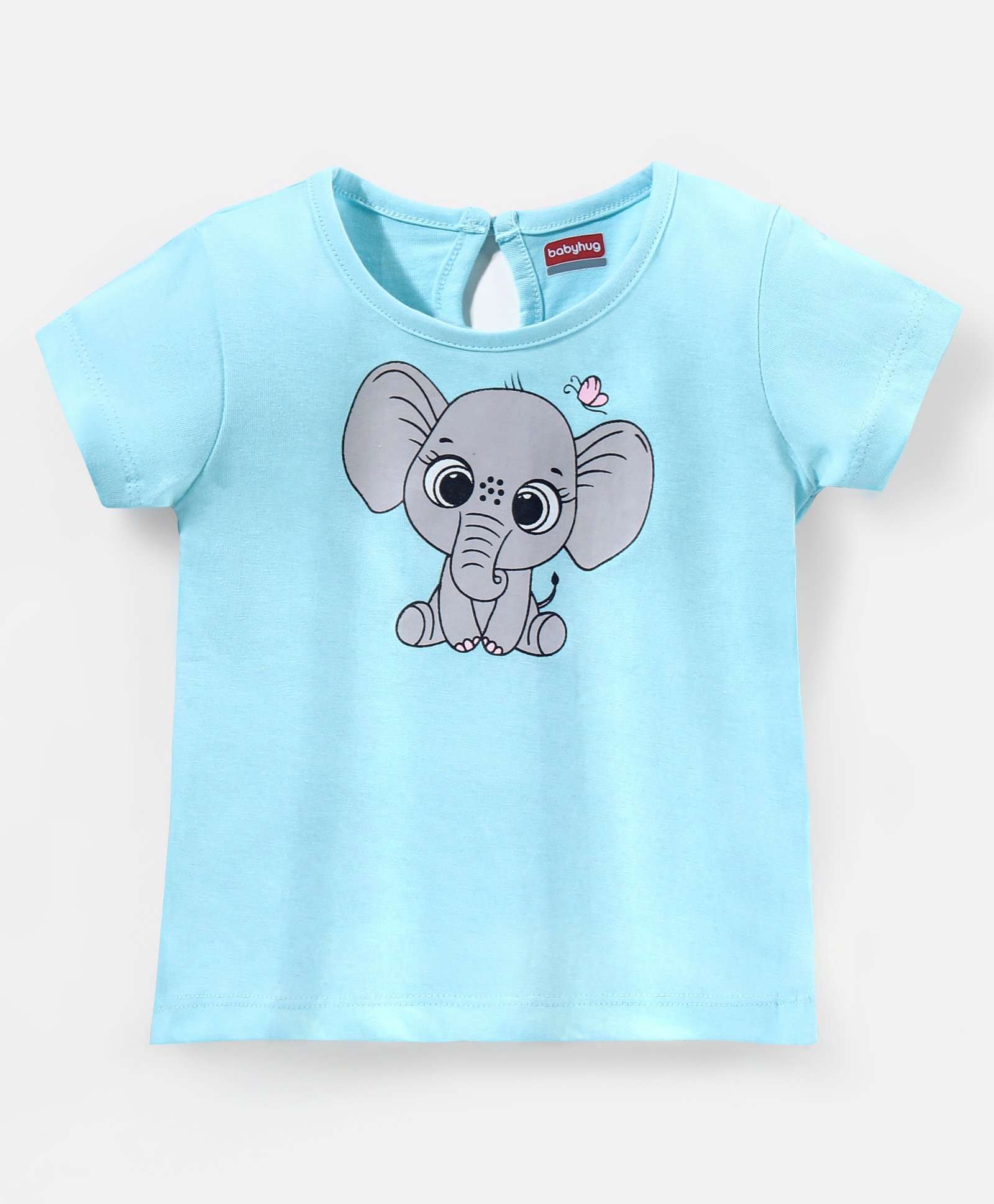 Babyhug Half Sleeves Tee with Baby Elephant Print - Blue-image-10