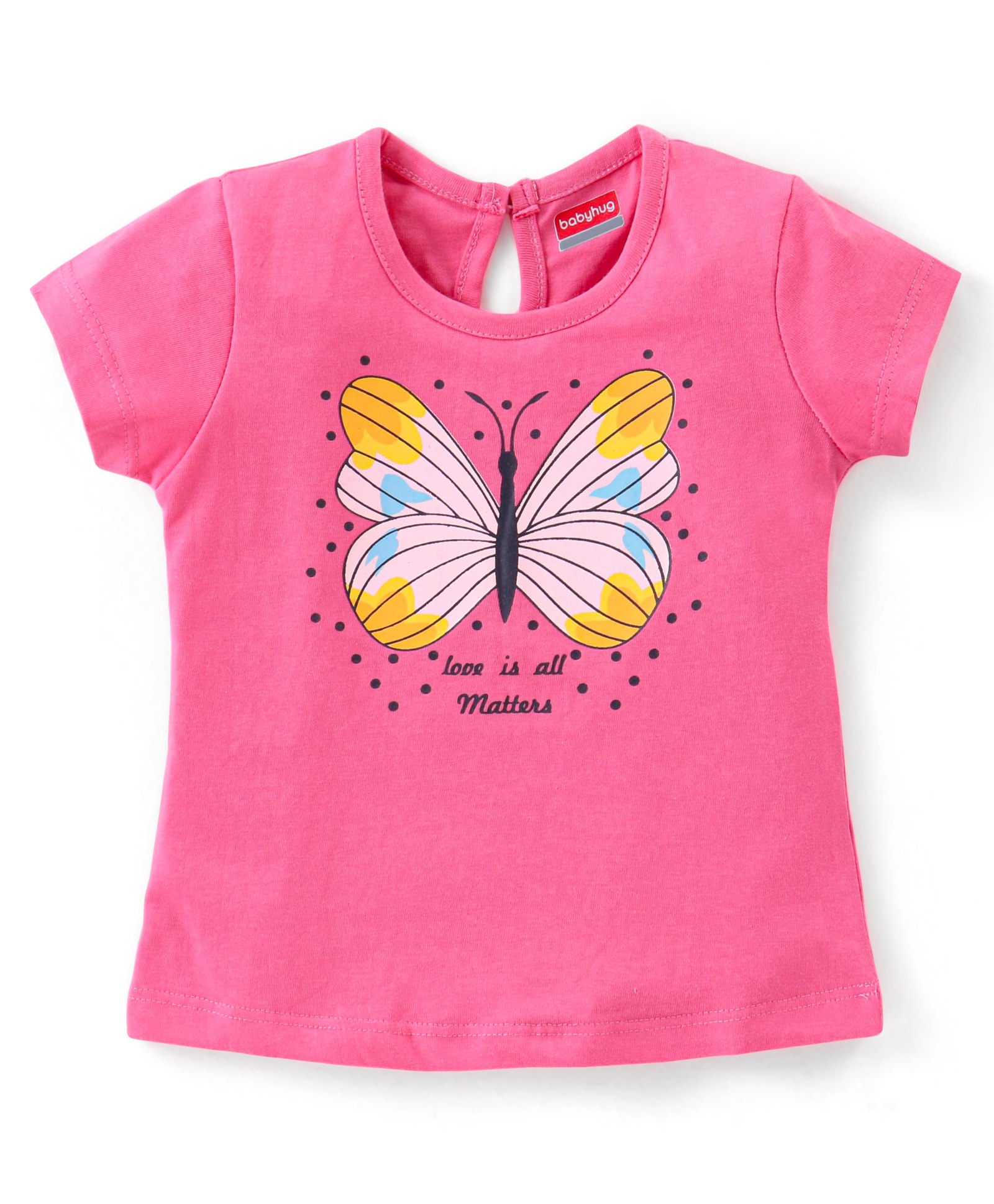 Babyhug 100% Cotton Knit Half Sleeves Butterfly Graphic T-Shirt - Pink-image-13