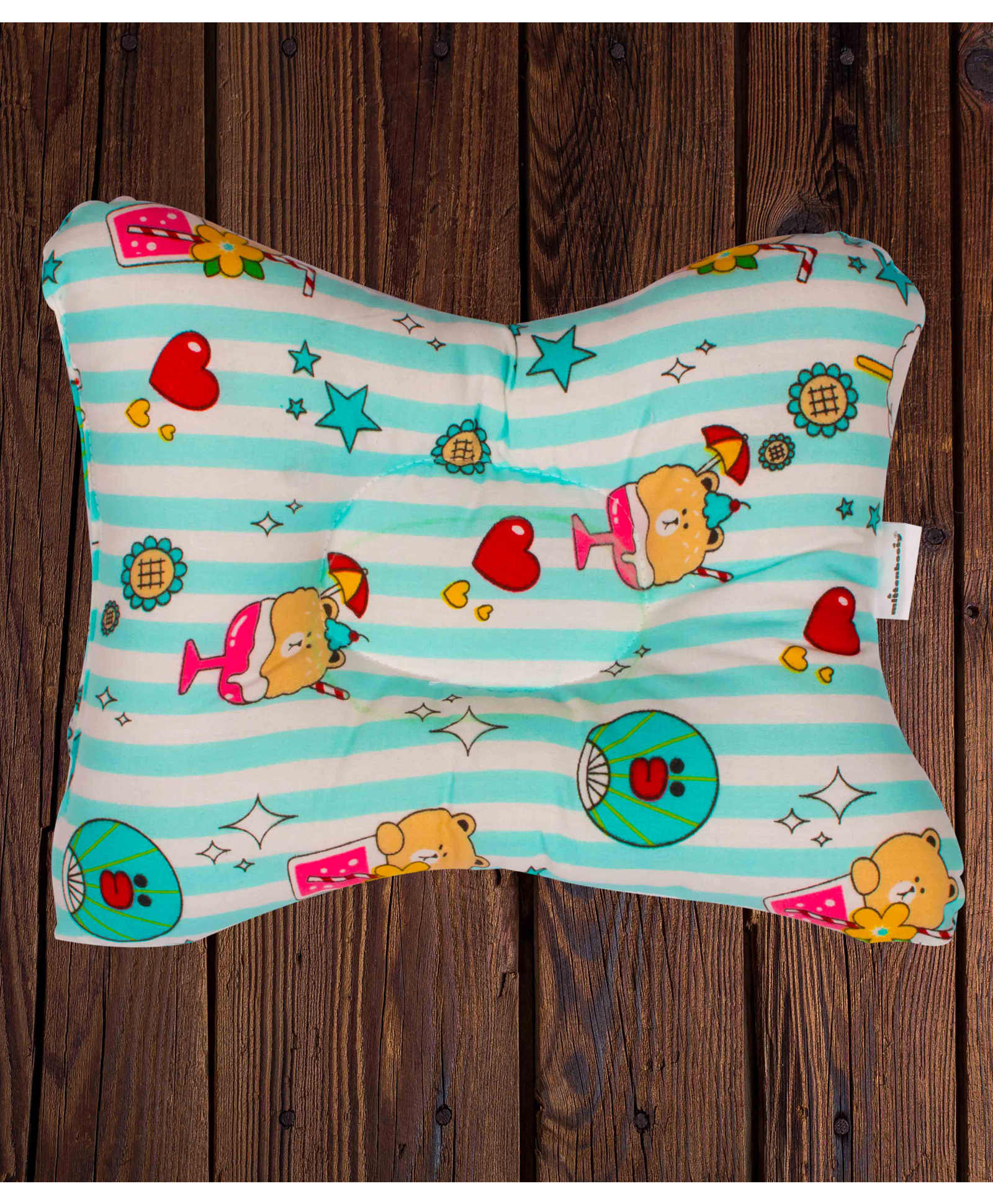 Mittenbooty Baby Pillow with soft cushioning in Bow Shape - Teddy Green-image-5