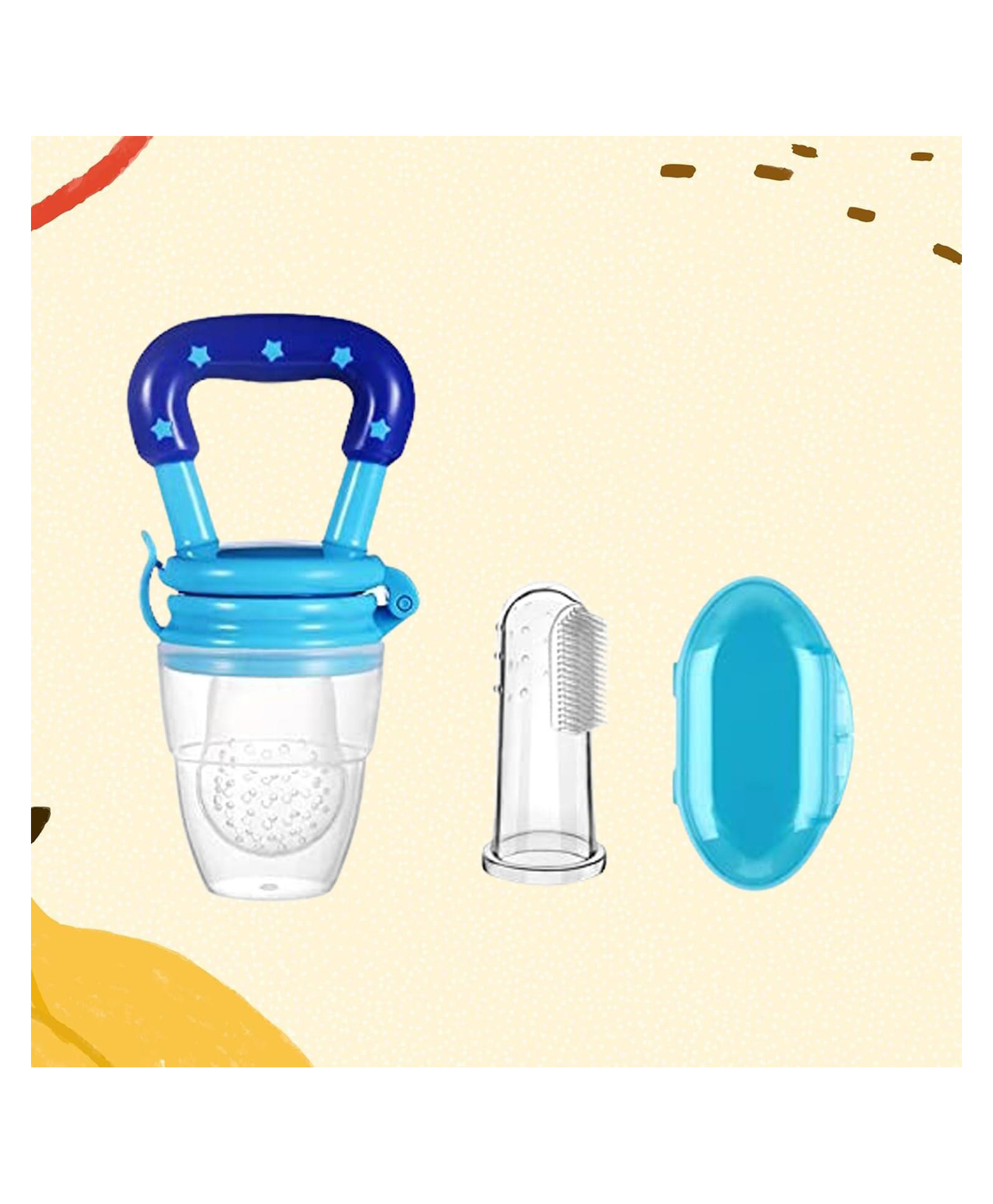 safe-o-kid Safe O Ki  Bpa Free Baby Fruit Feeder With Silicone Finger Brush With Cover - Blue-picture-30