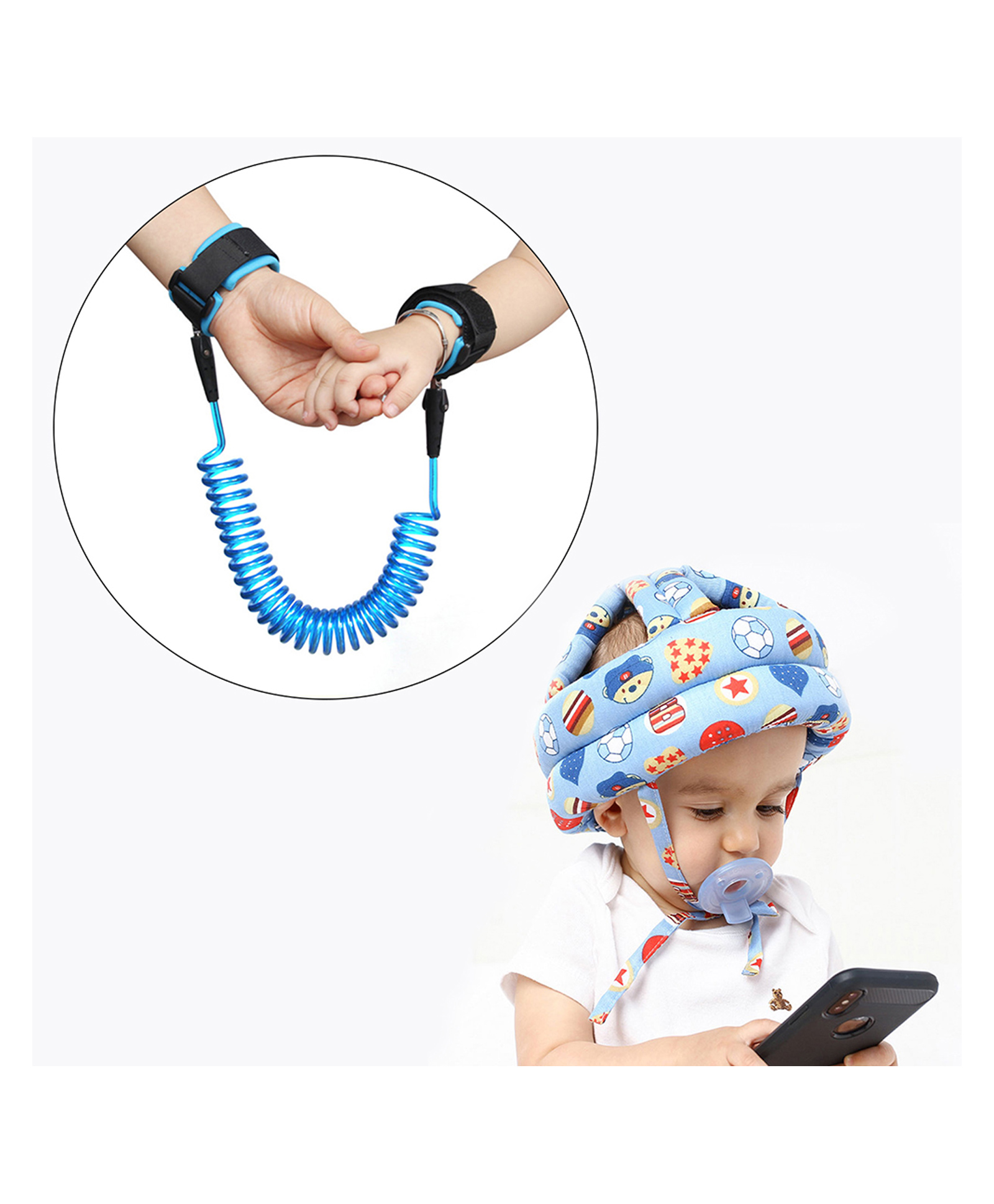 safe-o-kid Safe O Kid Wrist Link With Baby Safety Cotton Helmet Head Protection - Multicolour-picture-14