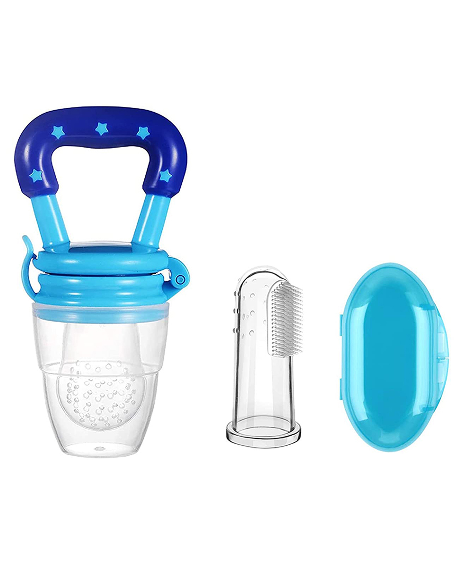 safe-o-kid Safe O Kid 1 Fruit Nibbler & 1 Finger Brush for Kids 0-24 Months ( Blue)-picture-4
