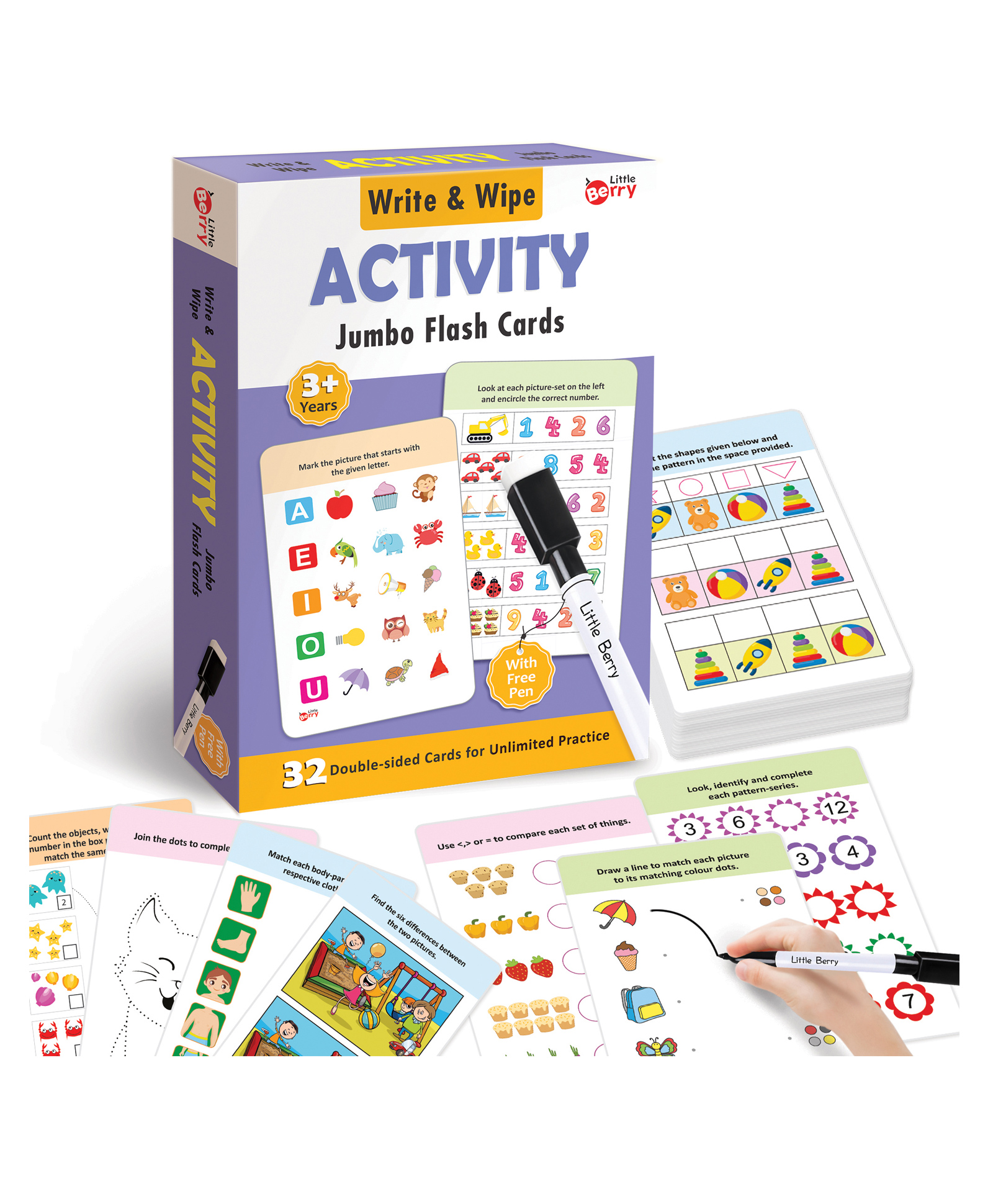 Little Berry Activity Write and Wipe Jumbo Flash Cards32 Cards - Multicolour-image-37