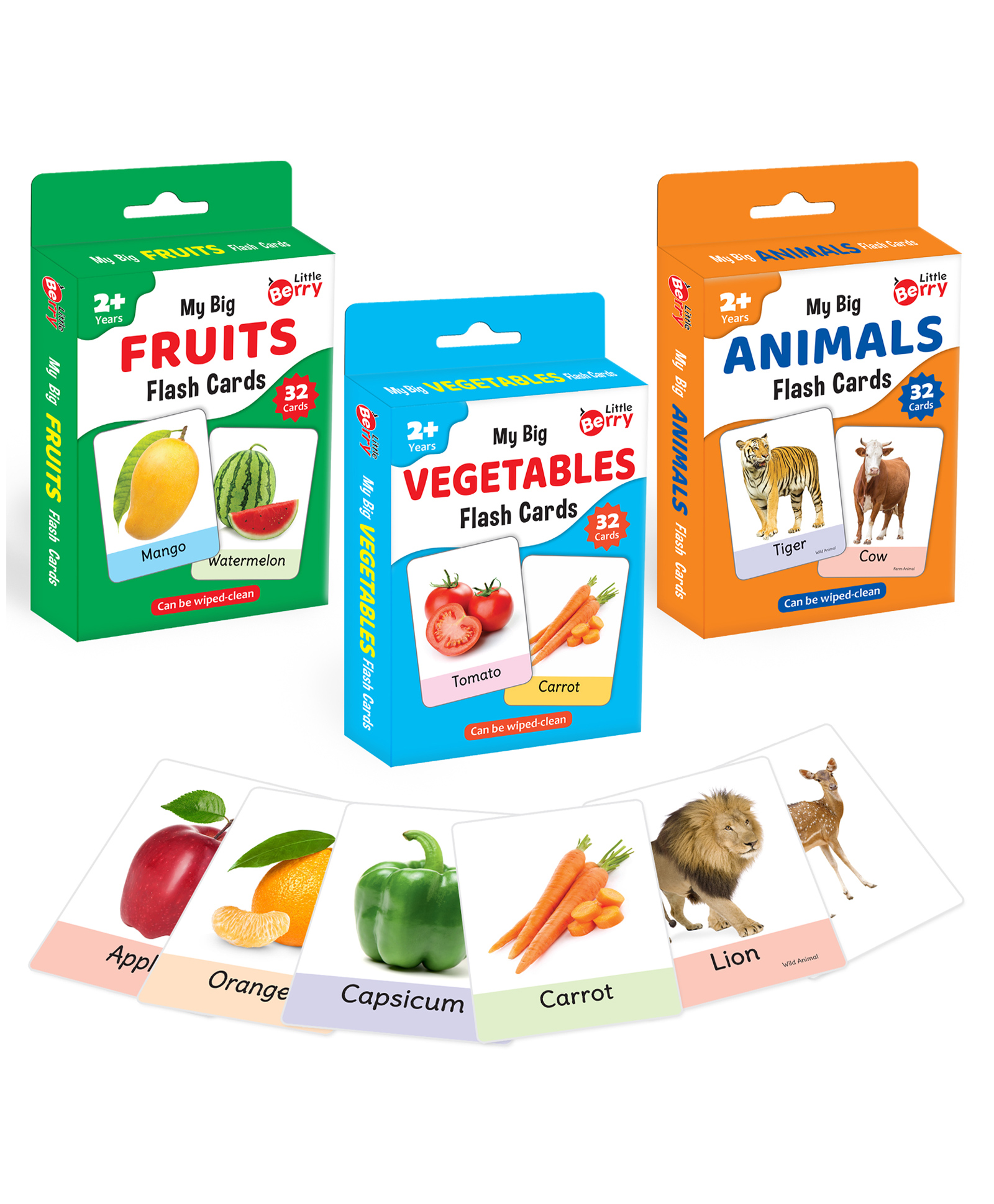 Little Berry Big Flash Cards Fruits Vegetables and Animals Pack of 3 - 96  Cards Online India, Buy Educational Games for (2-8 Years) at  -  12750584