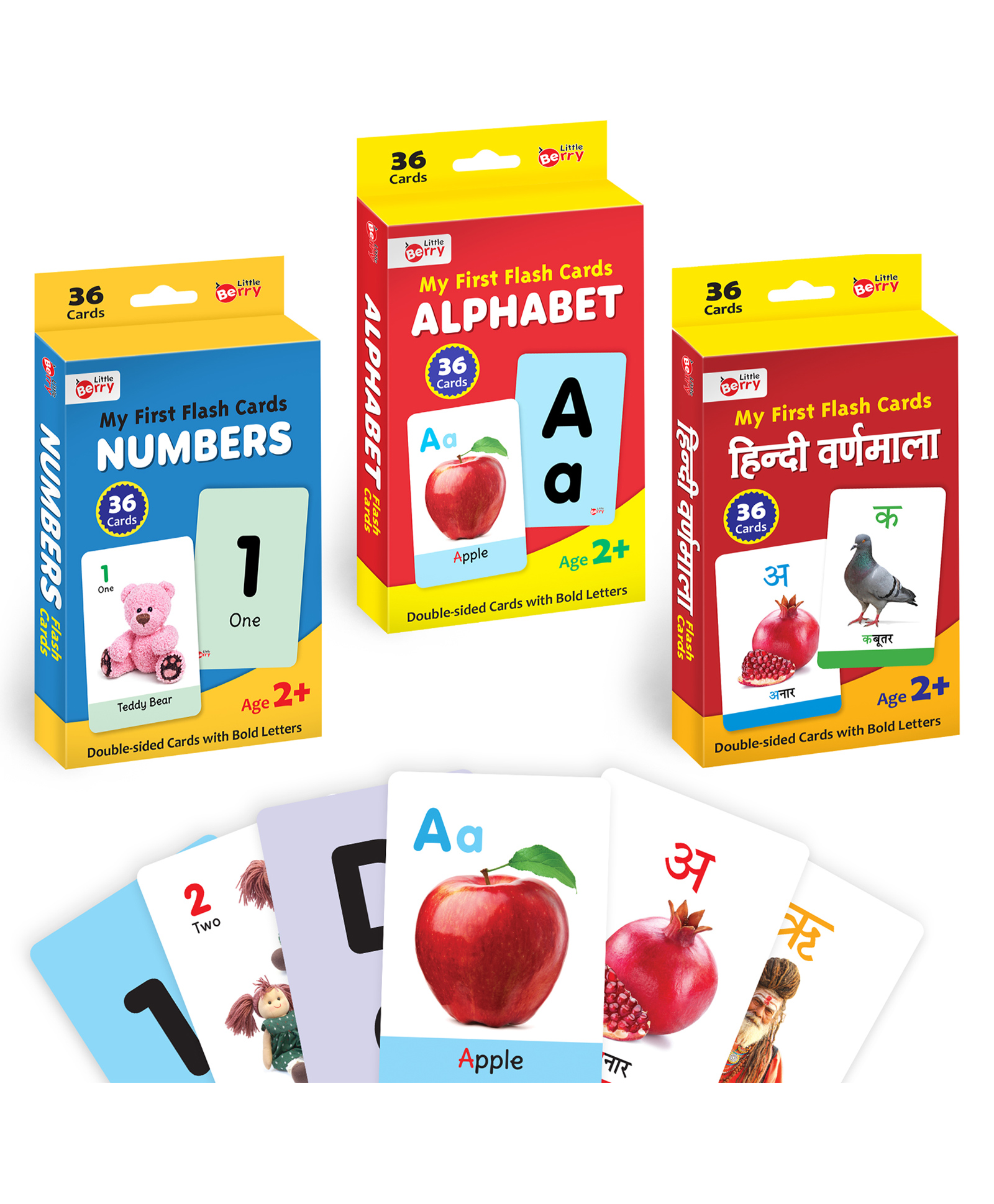 Little Berry My First Flashcards Alphabets Numbers and Hindi Varnmala Pack of 3 - 108 Cards-image-21