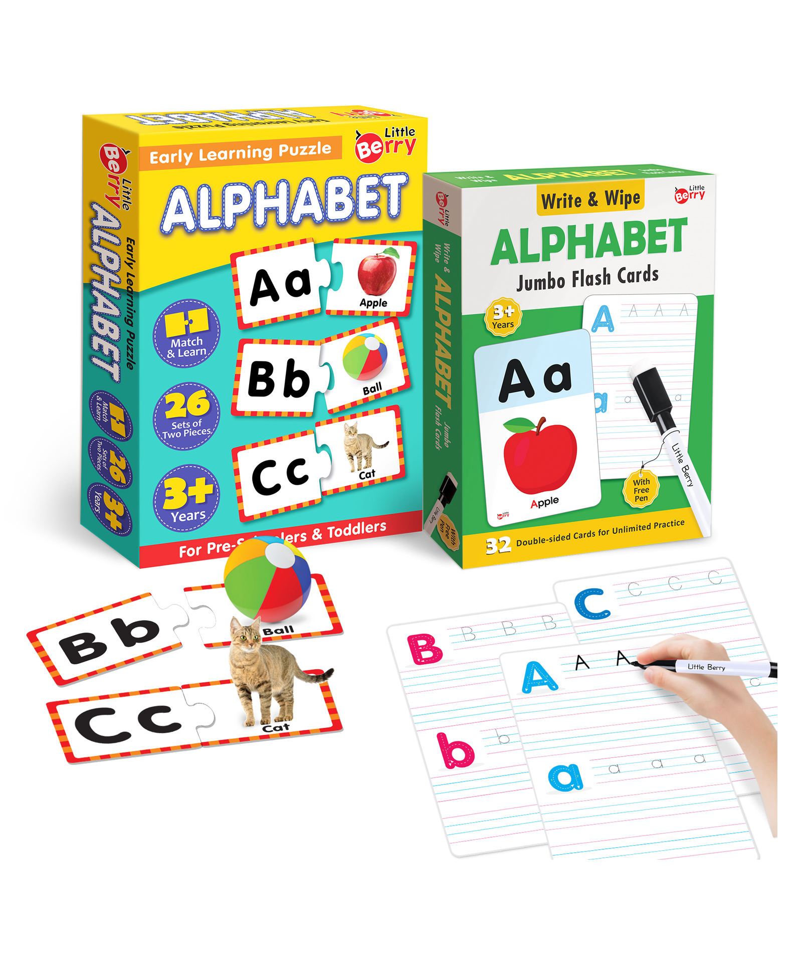 Little Berry Alphabet Match and Learn Puzzle and Write and Wipe Activity Flashcards  Multicolor - 52 Pieces and 32 Cards-image-1