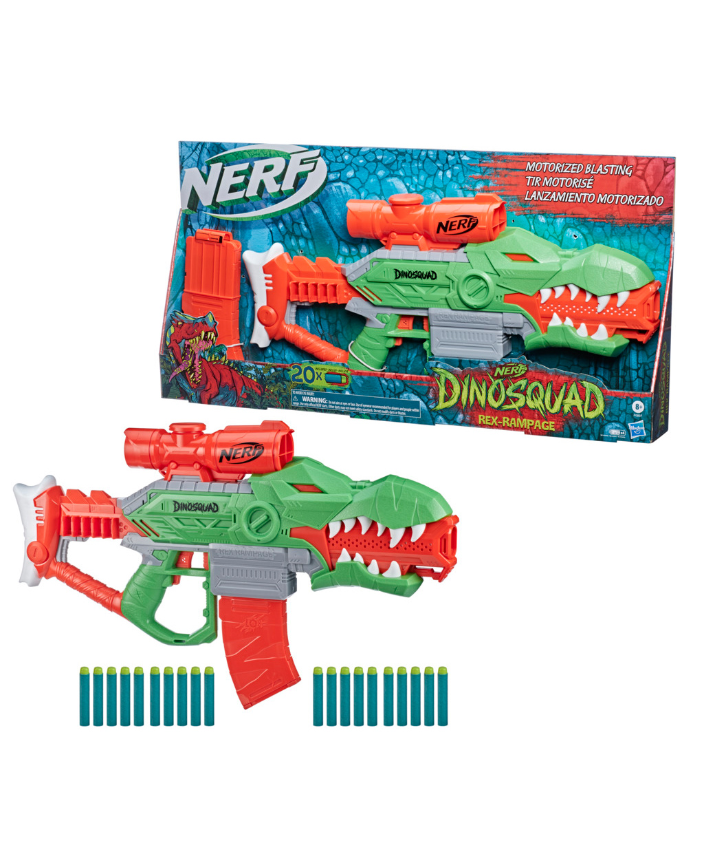 Nerf DinoSquad Rex Rampage Motorized Blaster with 20 Official Darts - Red Green-picture-11