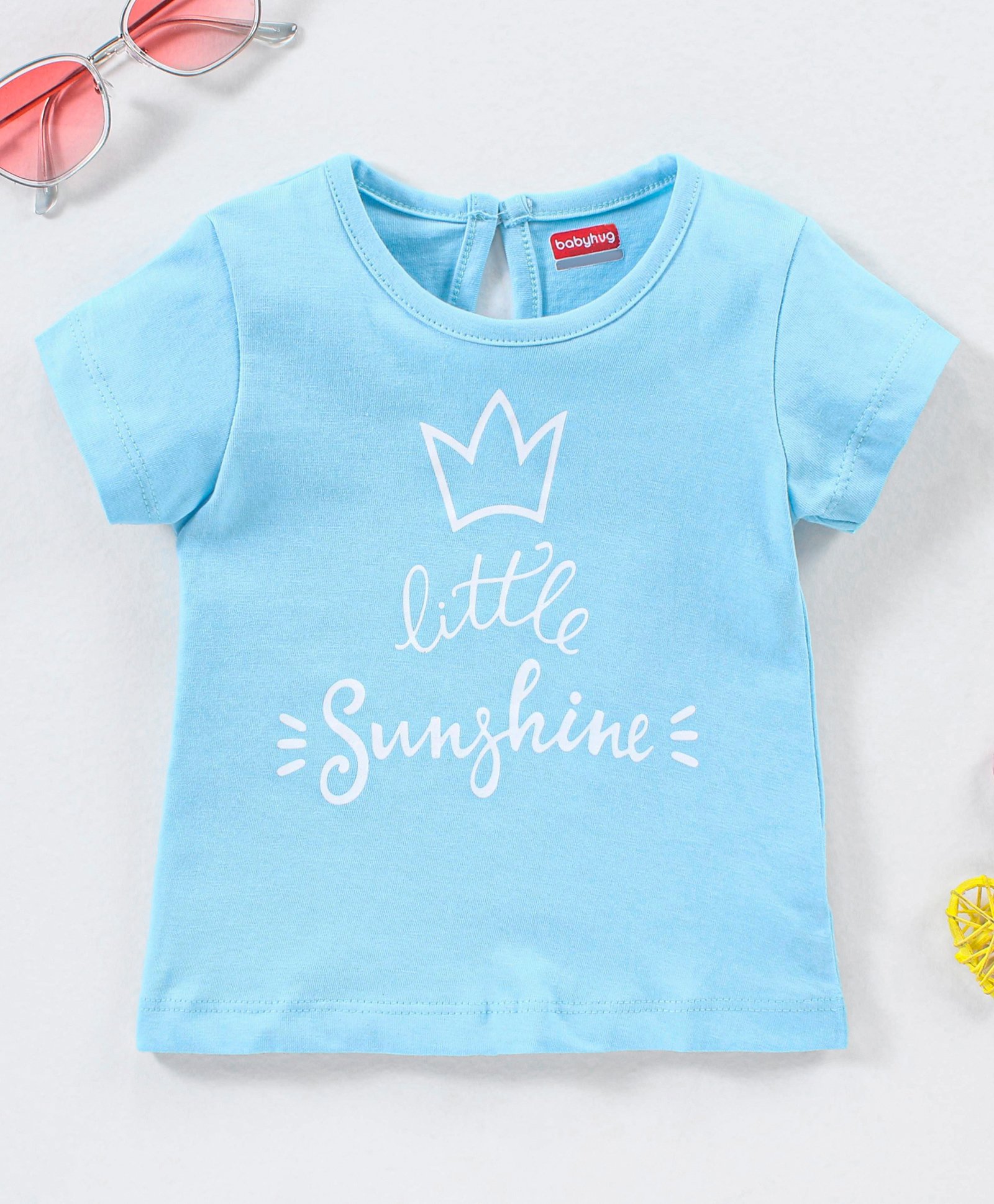 Babyhug Half Sleeves Tee with Little Sunshine Print - Blue-image-46
