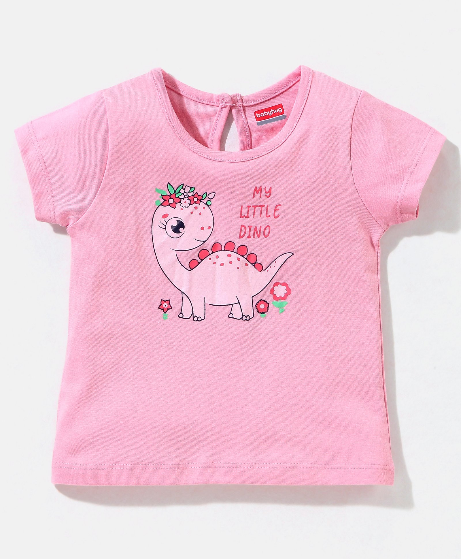 Babyhug 100% Cotton Half Sleeves Tee With Dino Graphics- Pink-image-31