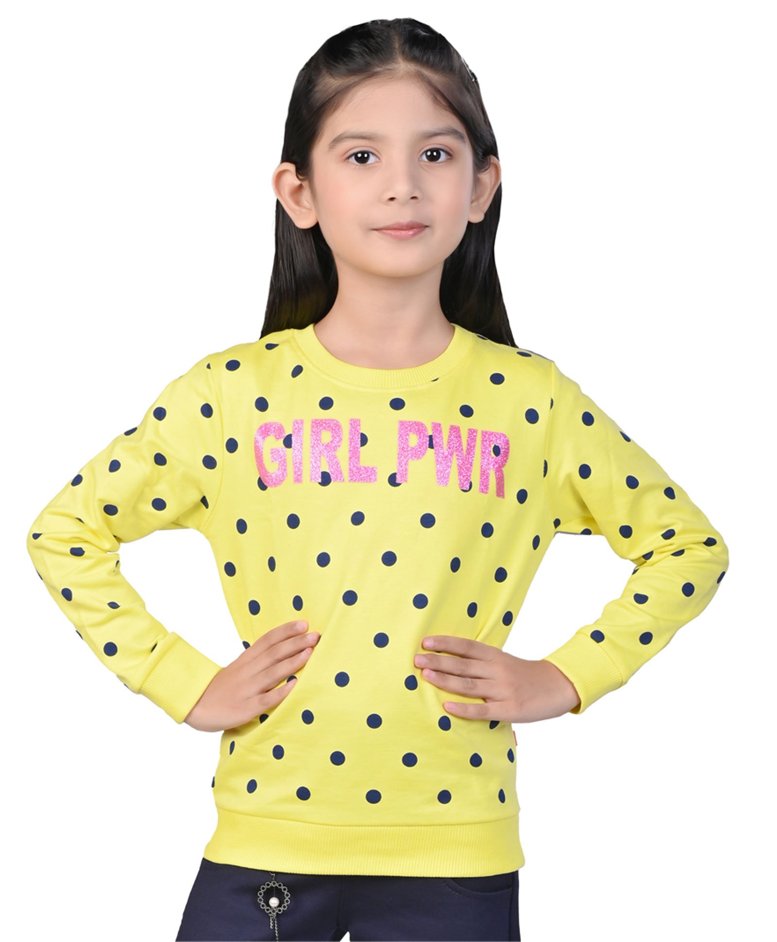 3PIN Full Sleeves Polka Dots Graphic Printed Sweatshirt - Yellow-image-36