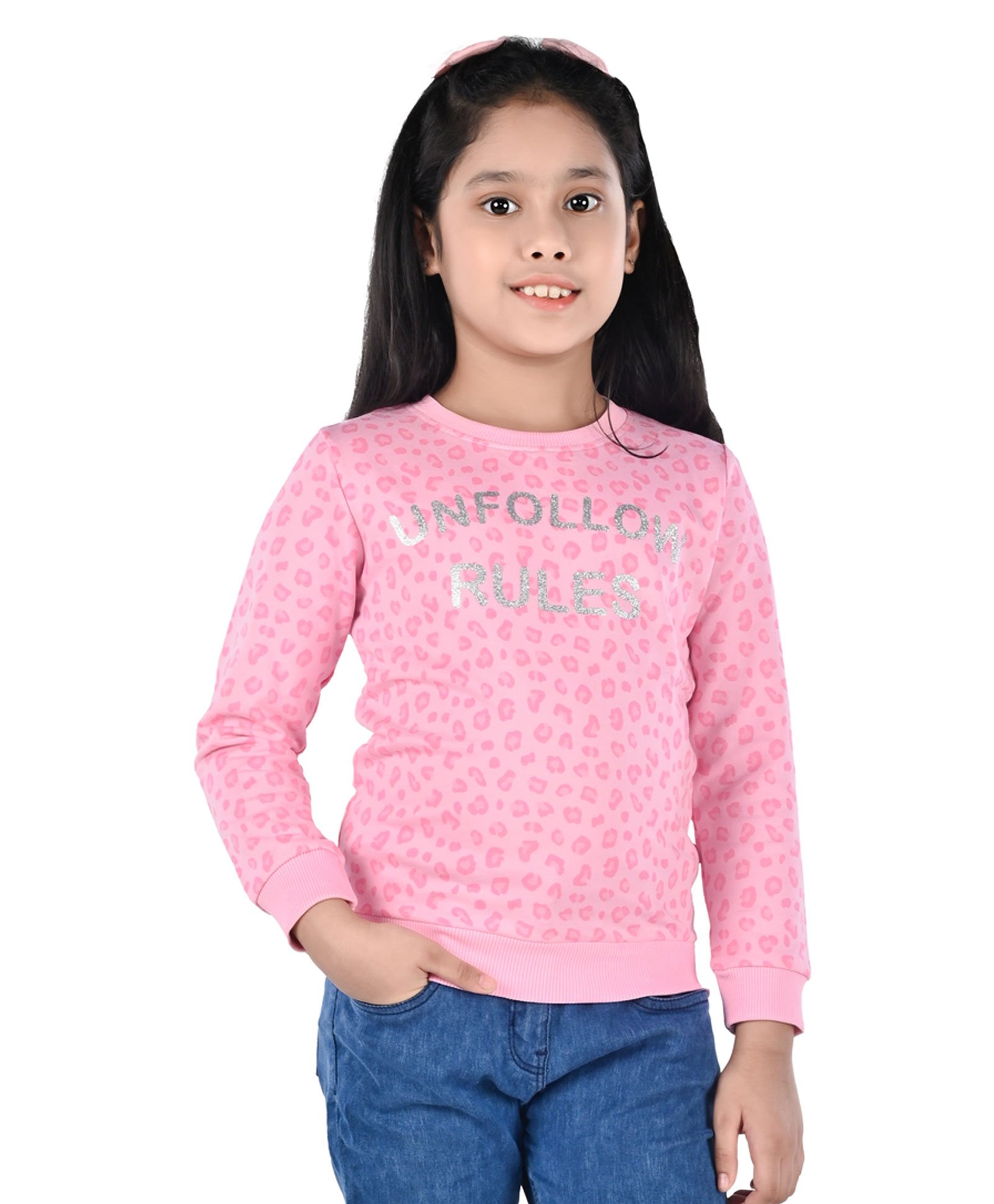 3PIN Full Sleeves Unfollow Rules Leopard Printed Sweatshirt - Pink-image-18