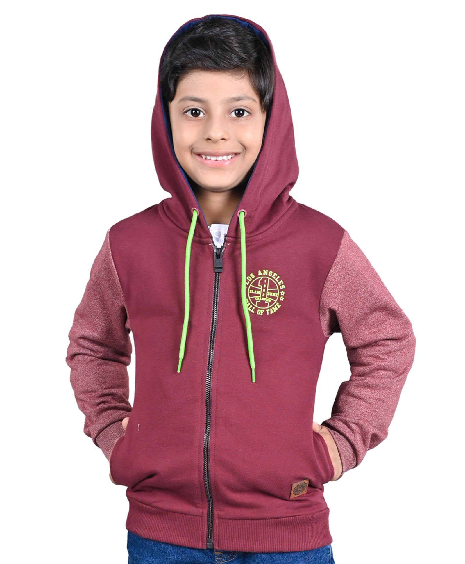 3PIN Full Sleeves Los Angeles Placement Printed Hooded Sweat Jacket - Red-image-34