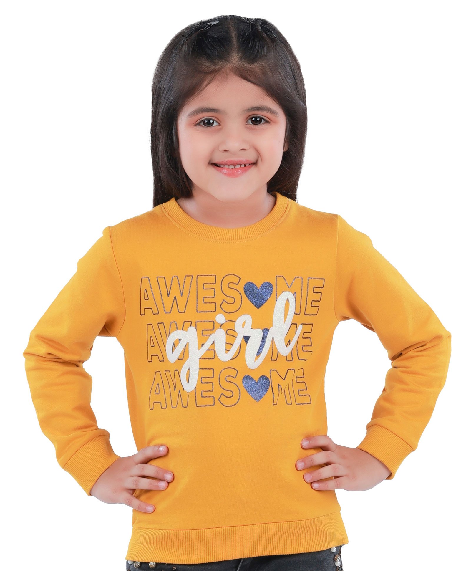 3PIN Full Sleeves Awesome Girl Printed Sweatshirt - Mustard Yellow-picture-22
